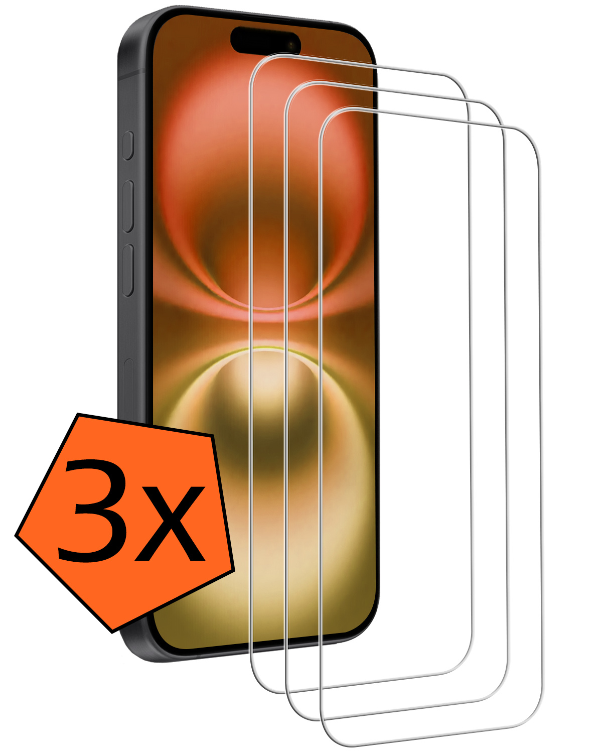 Nomfy Screenprotector - Geschikt voor iPhone 16 Screenprotector Bescherm Glas - Screenprotector Geschikt voor iPhone 16 Screen Protector Tempered Glass Volledig - 3 PACK