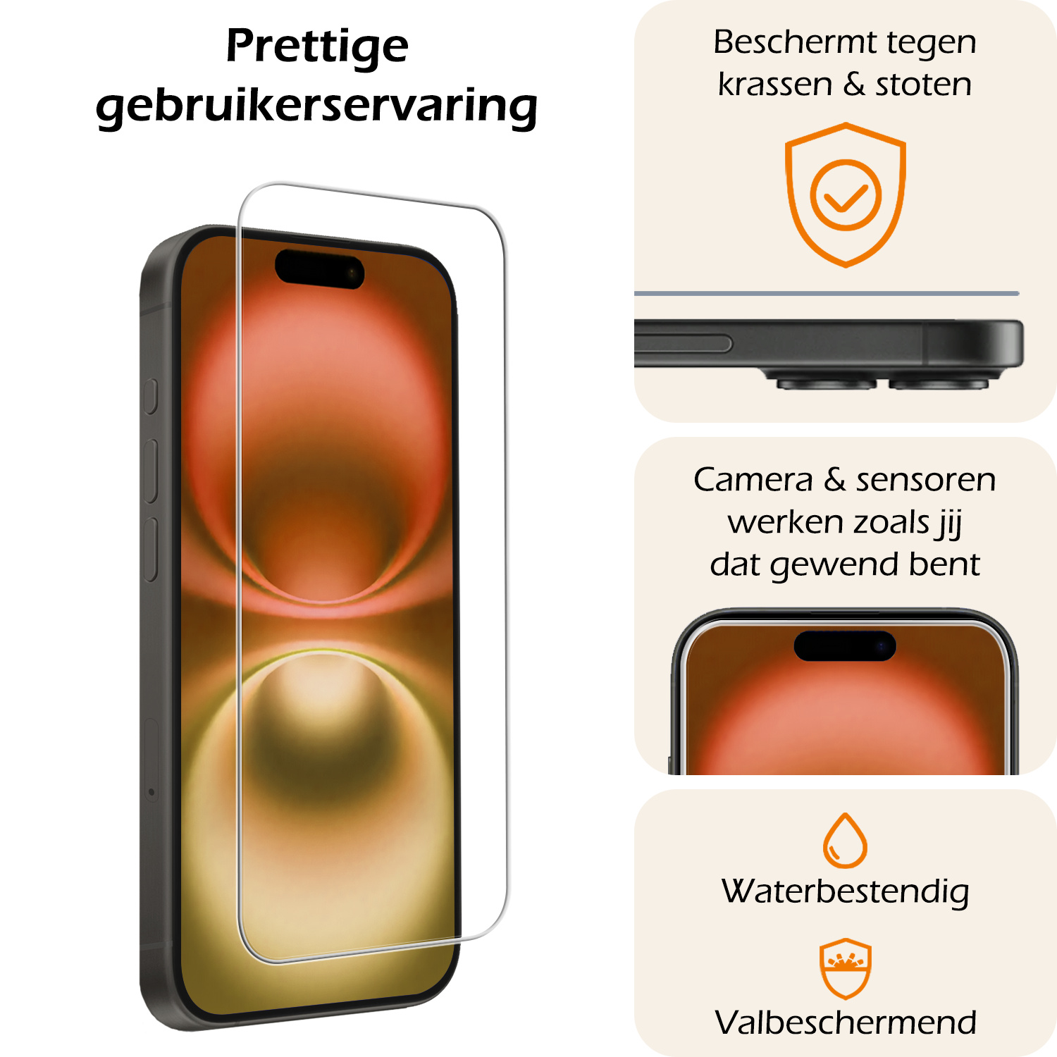 Nomfy Screenprotector - Geschikt voor iPhone 16 Plus Screenprotector Bescherm Glas - Screenprotector Geschikt voor iPhone 16 Plus Screen Protector Tempered Glass Volledig