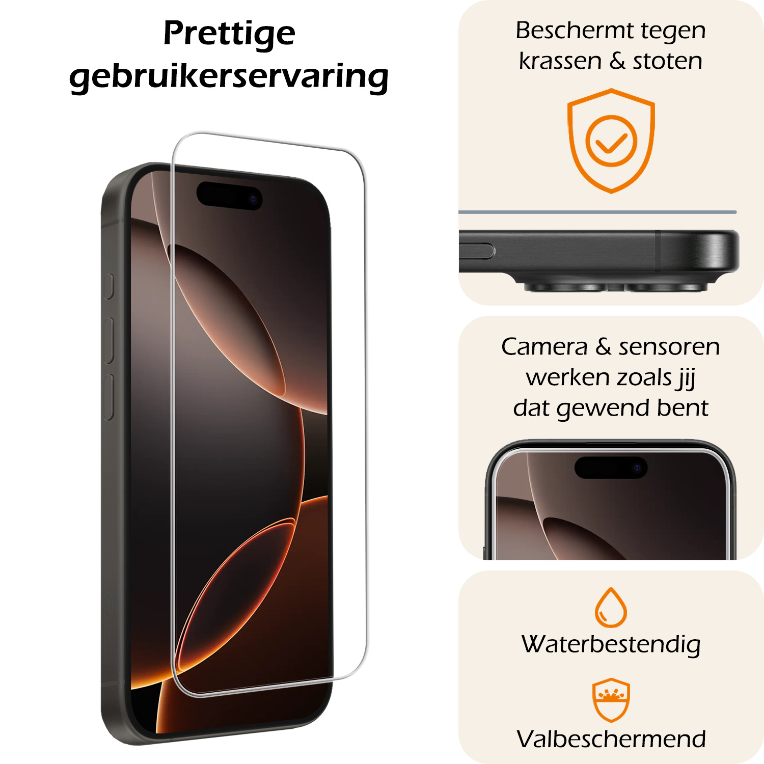 Nomfy Screenprotector - Geschikt voor iPhone 16 Pro Screenprotector Bescherm Glas - Screenprotector Geschikt voor iPhone 16 Pro Screen Protector Tempered Glass Volledig - 3 PACK