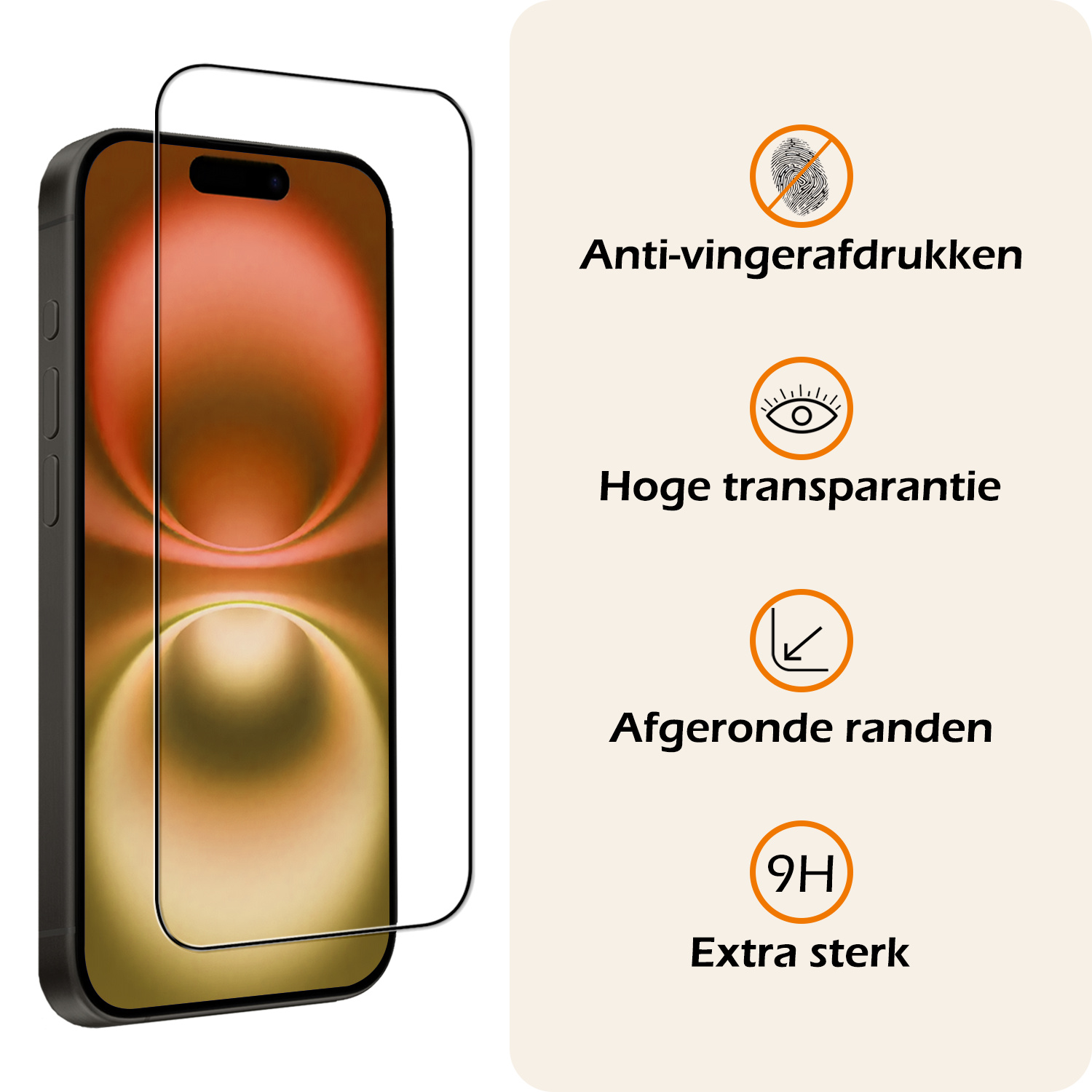 Nomfy Screenprotector - Geschikt voor iPhone 16 Screenprotector Bescherm Glas - Screenprotector Geschikt voor iPhone 16 Screen Protector Tempered Glass Full Screen Full Cover