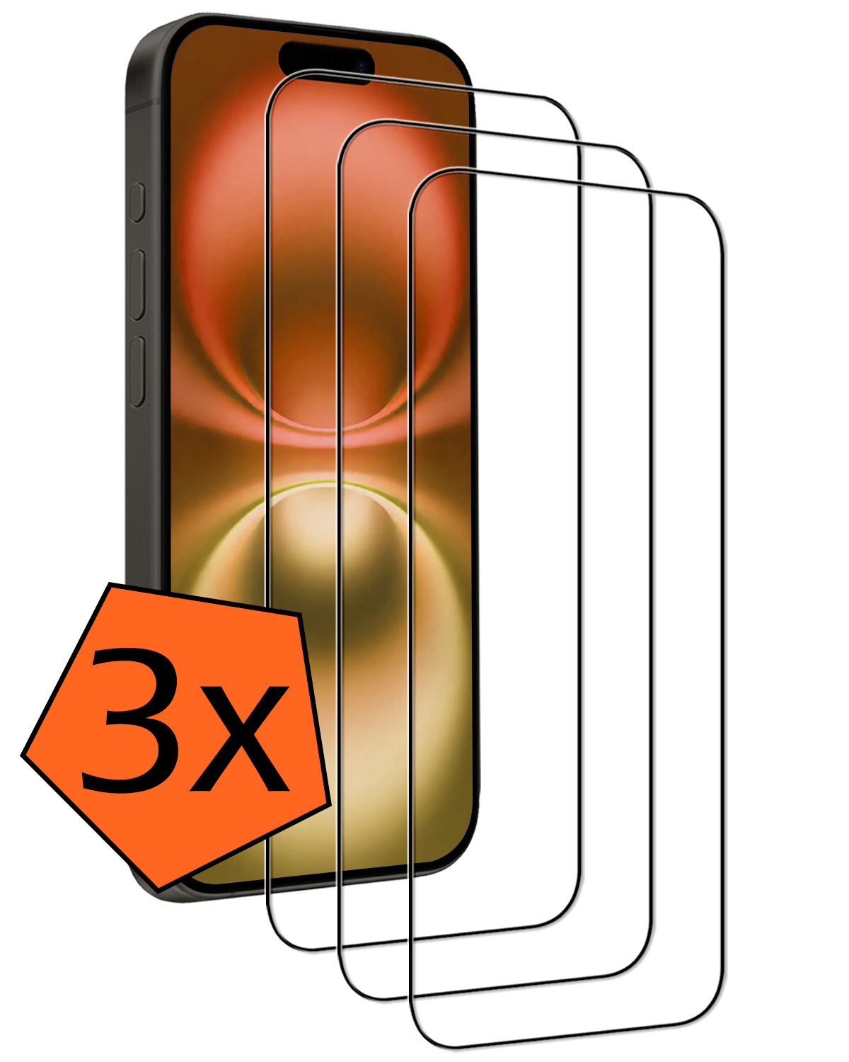 Nomfy Screenprotector - Geschikt voor iPhone 16 Screenprotector Bescherm Glas - Screenprotector Geschikt voor iPhone 16 Screen Protector Tempered Glass Full Screen Full Cover - 3 PACK