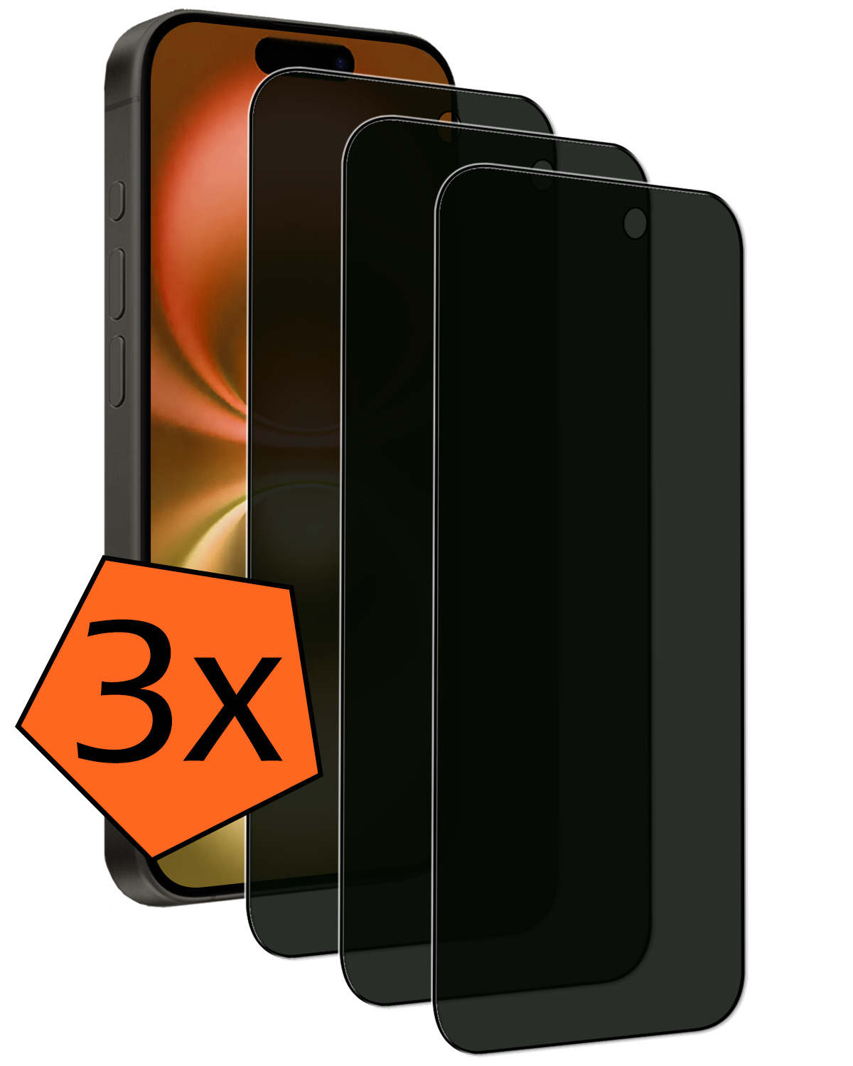 Nomfy Screenprotector - Geschikt voor iPhone 16 Screenprotector Privacy Bescherm Glas - Screenprotector Geschikt voor iPhone 16 Privacy Screenprotector Tempered Glass - 3 PACK