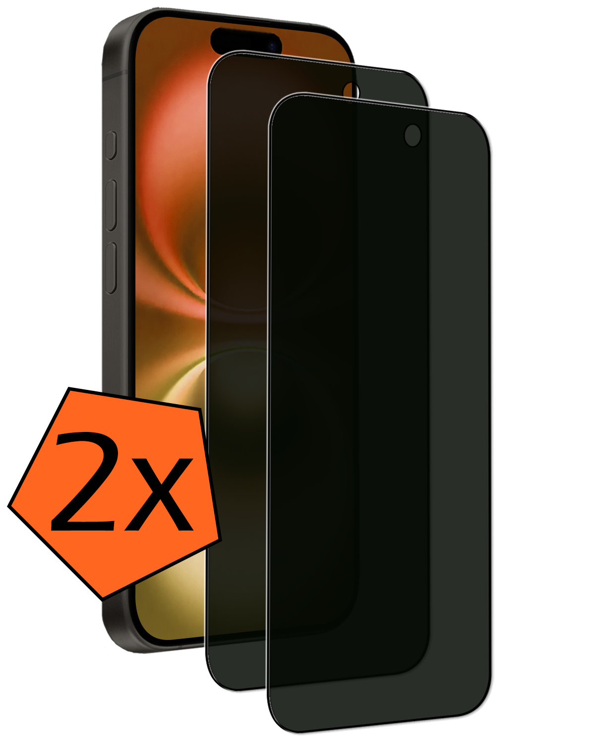 Nomfy Screenprotector - Geschikt voor iPhone 16 Plus Screenprotector Privacy Bescherm Glas - Screenprotector Geschikt voor iPhone 16 Plus Privacy Screenprotector Tempered Glass - 2 PACK