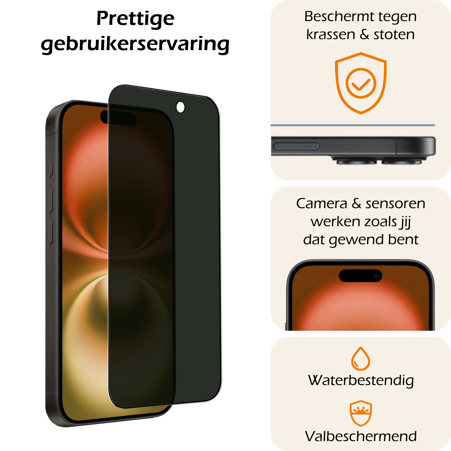 Nomfy Screenprotector - Geschikt voor iPhone 16 Plus Screenprotector Privacy Bescherm Glas - Screenprotector Geschikt voor iPhone 16 Plus Privacy Screenprotector Tempered Glass - 3 PACK