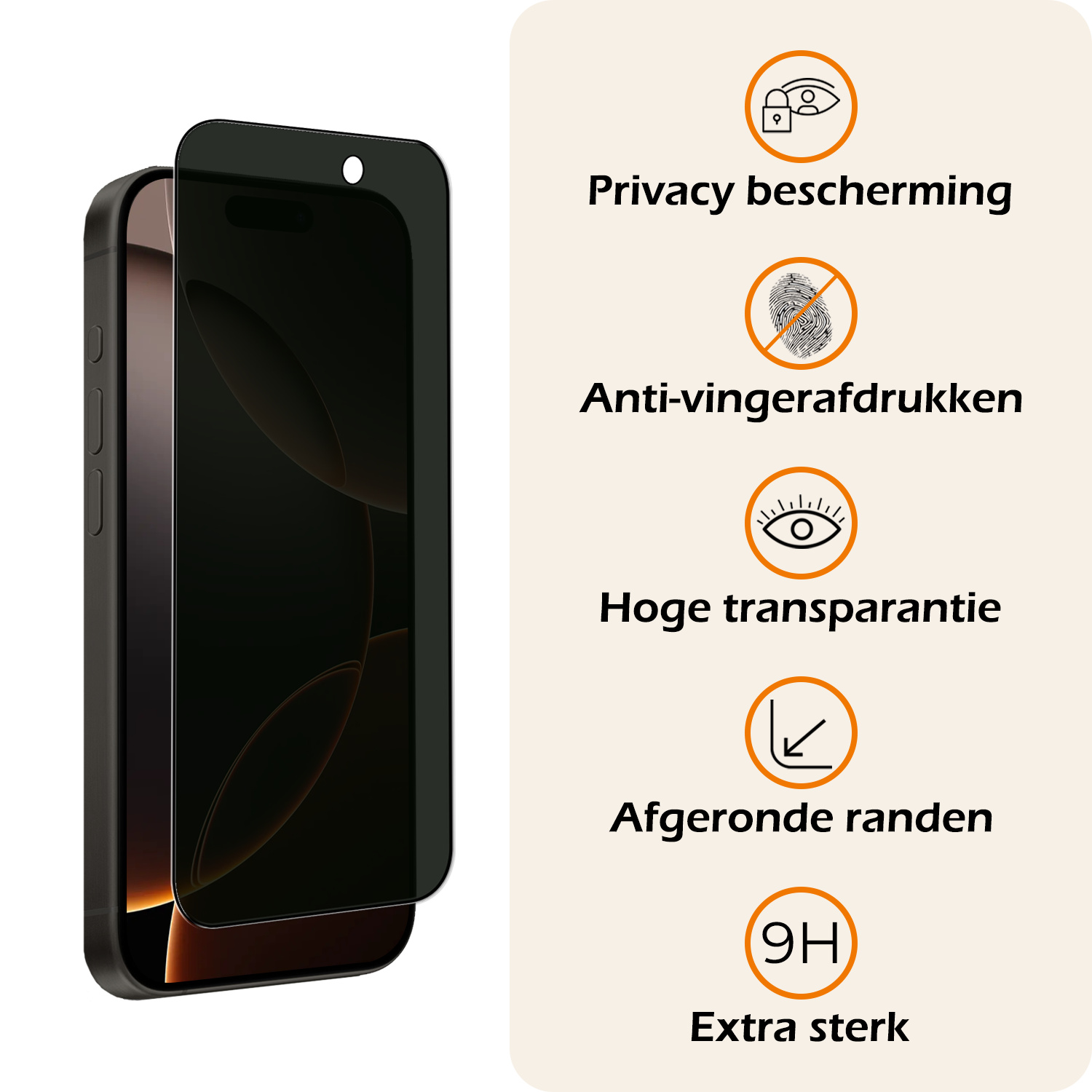 Nomfy Screenprotector - Geschikt voor iPhone 16 Pro Screenprotector Privacy Bescherm Glas - Screenprotector Geschikt voor iPhone 16 Pro Privacy Screenprotector Tempered Glass - 2 PACK