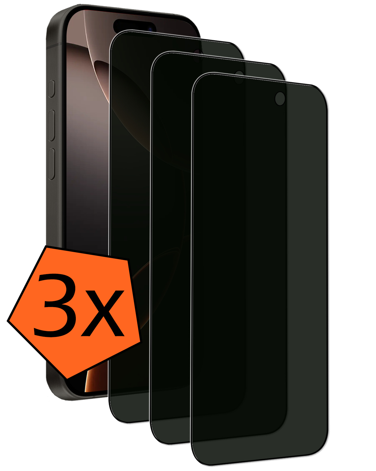 Nomfy Screenprotector - Geschikt voor iPhone 16 Pro Screenprotector Privacy Bescherm Glas - Screenprotector Geschikt voor iPhone 16 Pro Privacy Screenprotector Tempered Glass - 3 PACK