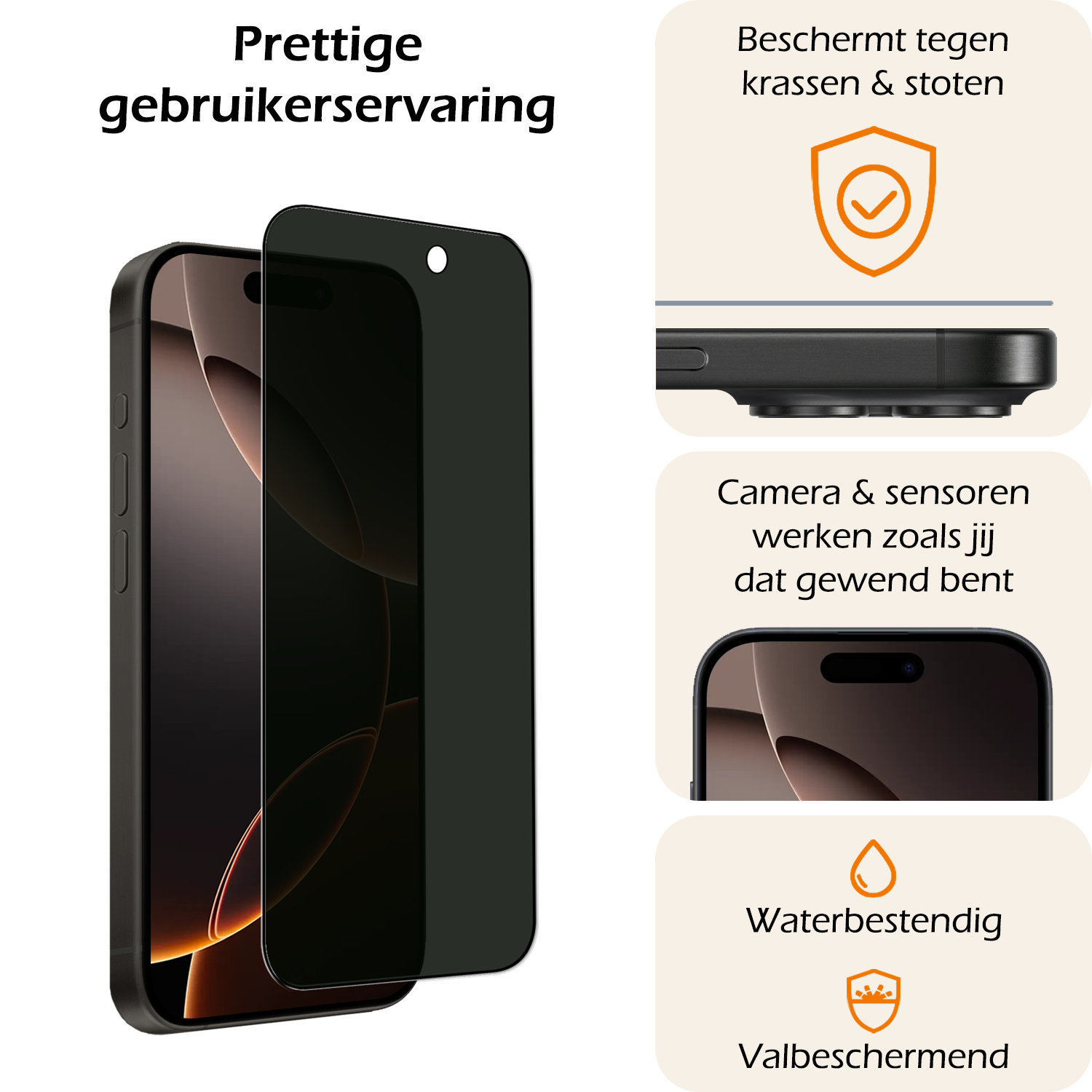 Nomfy Screenprotector - Geschikt voor iPhone 16 Pro Max Screenprotector Privacy Bescherm Glas - Screenprotector Geschikt voor iPhone 16 Pro Max Privacy Screenprotector Tempered Glass
