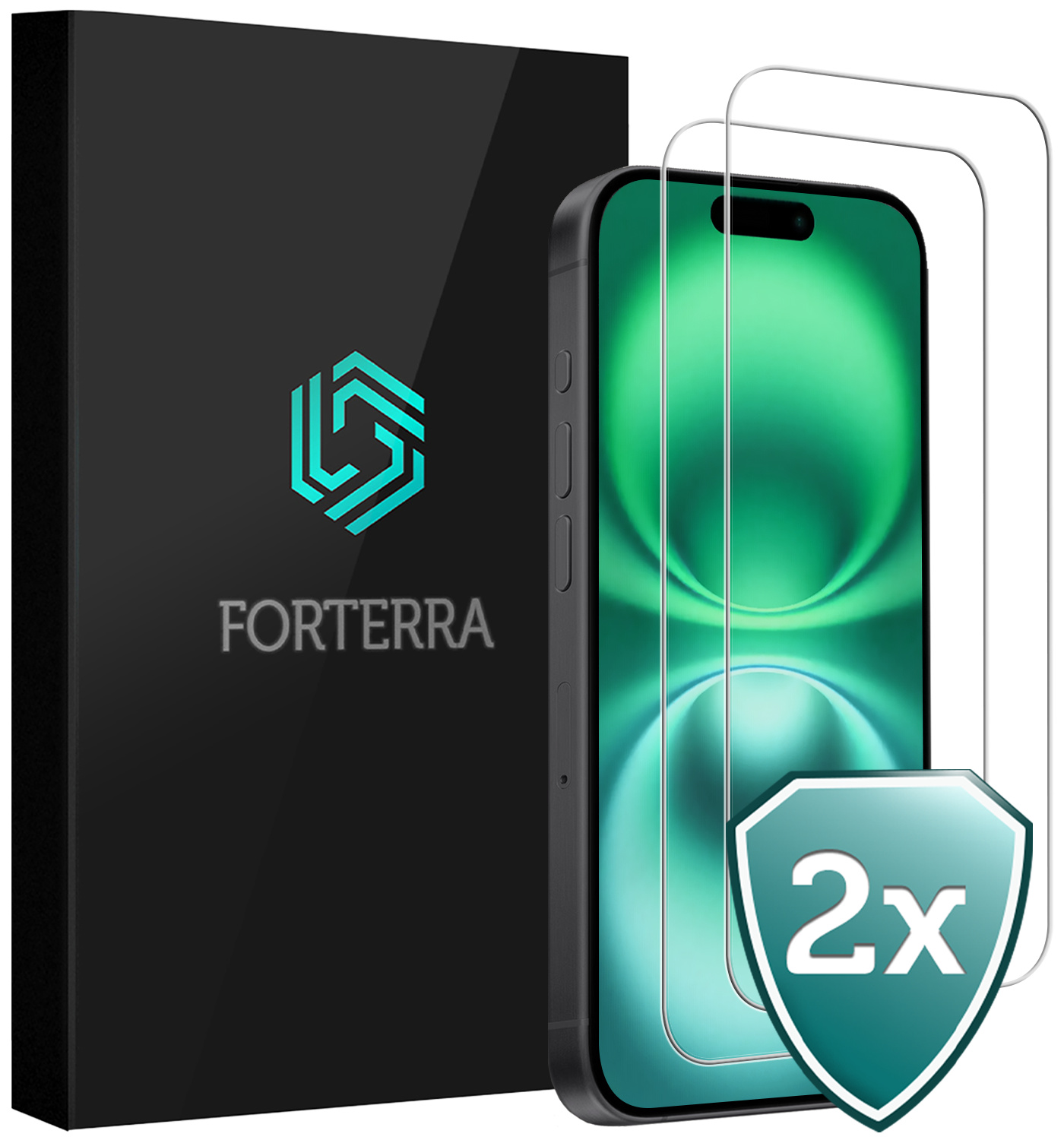 Forterra Screenprotector Geschikt voor iPhone 16 Screenprotector Met Dichte Notch Gehard Glas Full Cover - Screen Protector Geschikt voor iPhone 16 Screenprotector Tempered Glass - 2 PACK