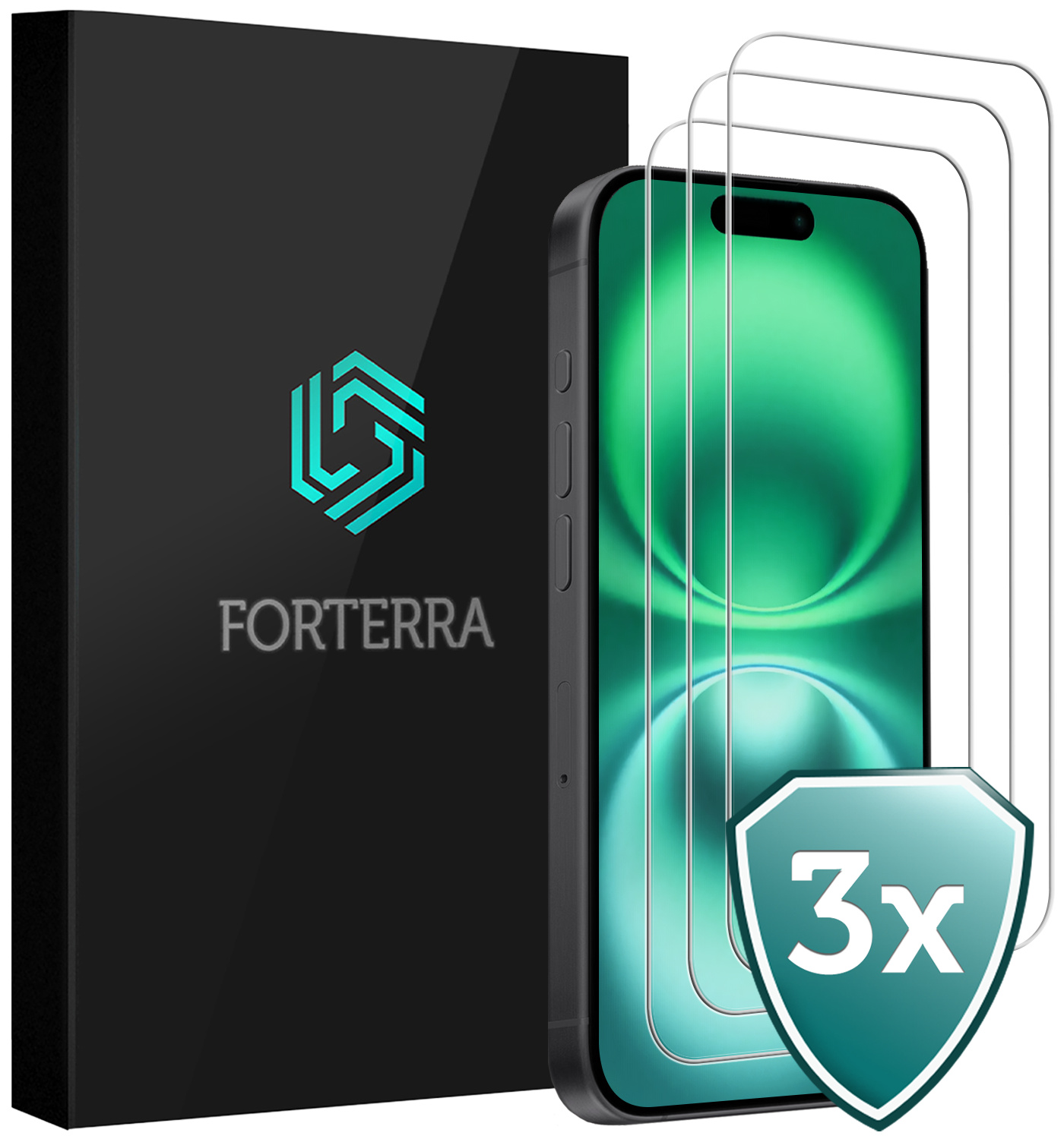 Forterra Screenprotector Geschikt voor iPhone 16 Screenprotector Met Dichte Notch Gehard Glas Full Cover - Screen Protector Geschikt voor iPhone 16 Screenprotector Tempered Glass - 3 PACK