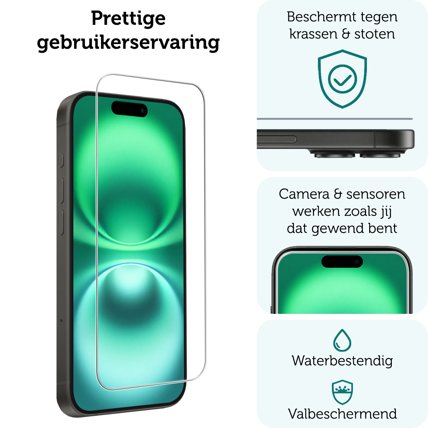 Forterra Screenprotector Geschikt voor iPhone 16 Plus Screenprotector Met Dichte Notch Gehard Glas Full Cover - Screen Protector Geschikt voor iPhone 16 Plus Screenprotector Tempered Glass