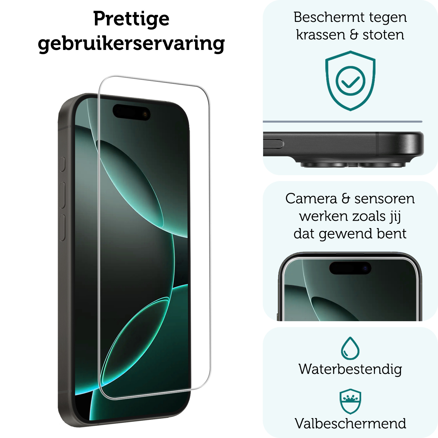 Forterra Screenprotector Geschikt voor iPhone 16 Pro Screenprotector Met Dichte Notch Gehard Glas Full Cover - Screen Protector Geschikt voor iPhone 16 Pro Screenprotector Tempered Glass - 3 PACK