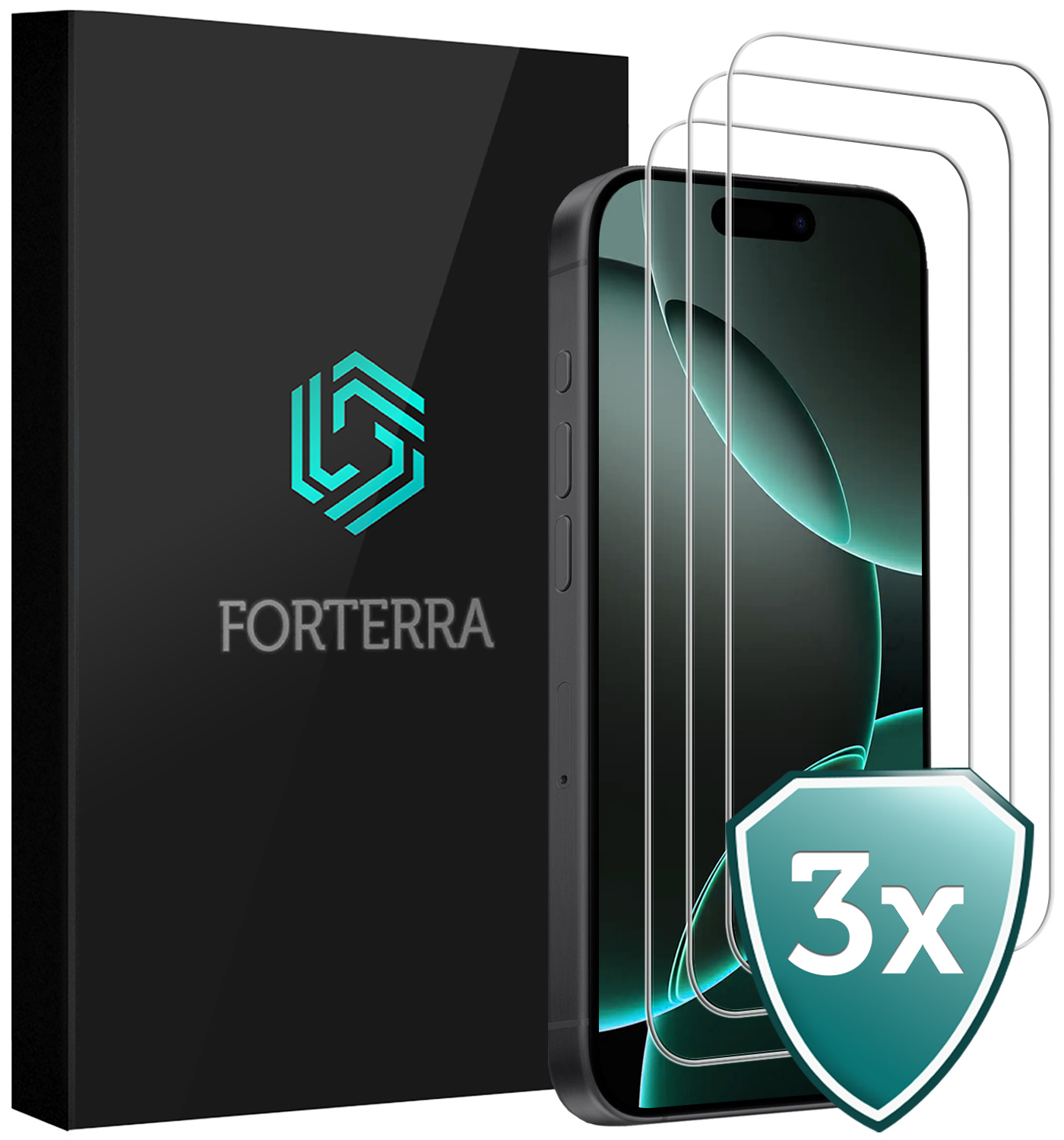 Forterra Screenprotector Geschikt voor iPhone 16 Pro Max Screenprotector Met Dichte Notch Gehard Glas Full Cover - Screen Protector Geschikt voor iPhone 16 Pro Max Screenprotector Tempered Glass - 3 PACK