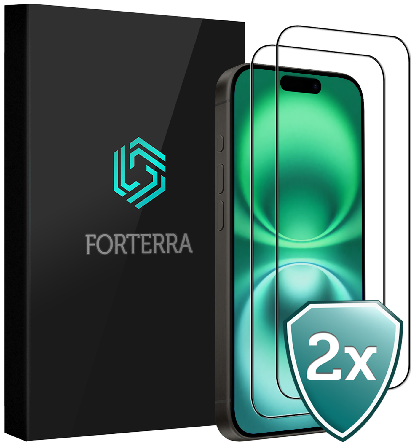 Forterra Screenprotector Geschikt voor iPhone 16 Screenprotector Glas Gehard Screen Full Cover - Screen Protector Geschikt voor iPhone 16 Screenprotector Tempered Glass - 2 PACK