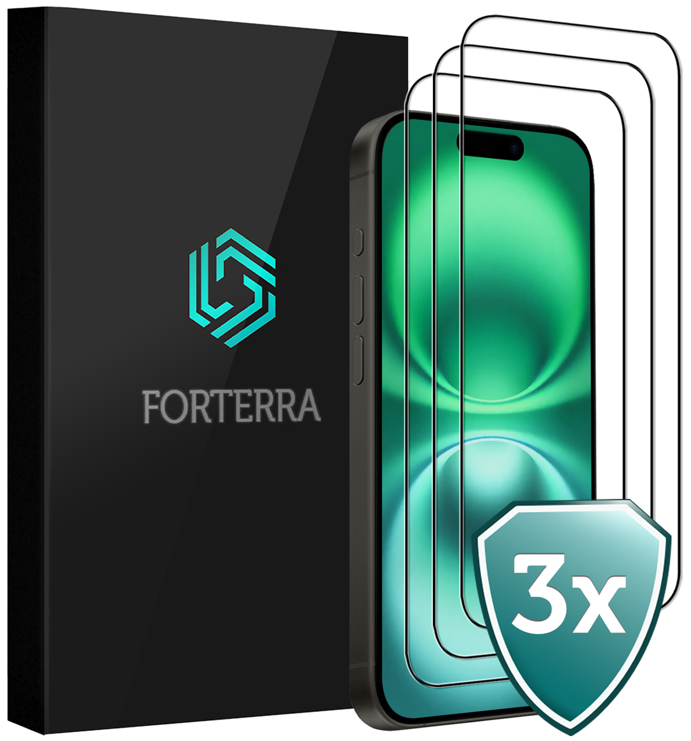 Forterra Screenprotector Geschikt voor iPhone 16 Screenprotector Glas Gehard Screen Full Cover - Screen Protector Geschikt voor iPhone 16 Screenprotector Tempered Glass - 3 PACK