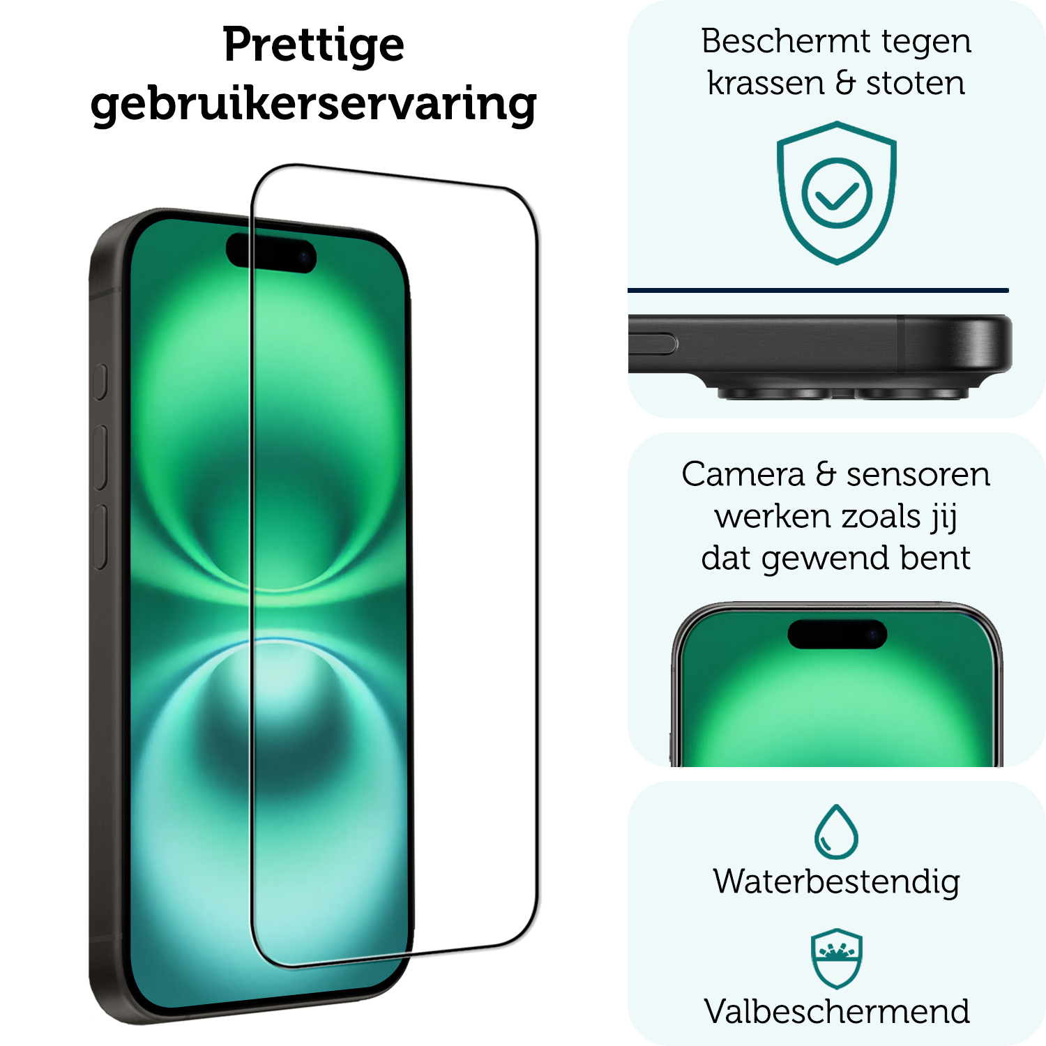 Forterra Screenprotector Geschikt voor iPhone 16 Screenprotector Glas Gehard Screen Full Cover - Screen Protector Geschikt voor iPhone 16 Screenprotector Tempered Glass - 3 PACK