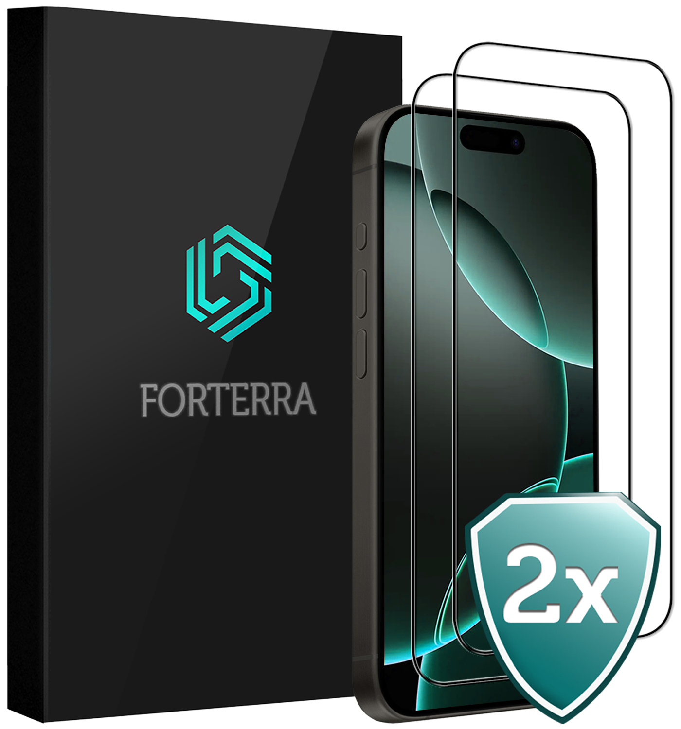 Forterra Screenprotector Geschikt voor iPhone 16 Pro Screenprotector Glas Gehard Screen Full Cover - Screen Protector Geschikt voor iPhone 16 Pro Screenprotector Tempered Glass - 2 PACK