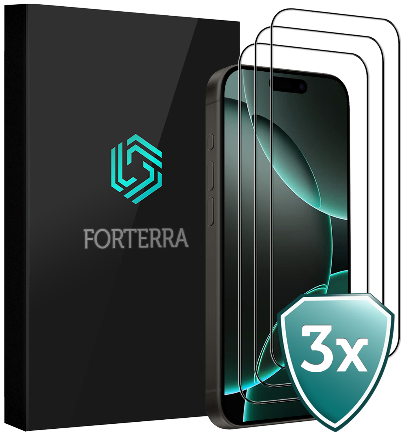 Forterra Screenprotector Geschikt voor iPhone 16 Pro Screenprotector Glas Gehard Screen Full Cover - Screen Protector Geschikt voor iPhone 16 Pro Screenprotector Tempered Glass - 3 PACK
