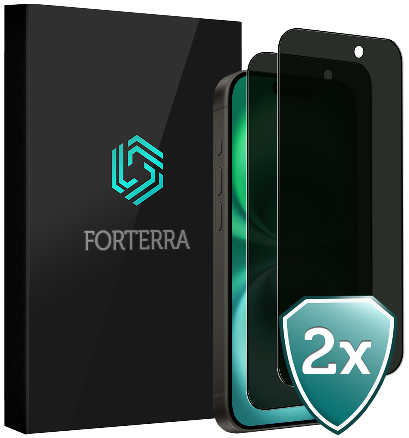 Forterra Screenprotector Geschikt voor iPhone 16 Plus Privacy Screenprotector Glas Gehard Full Cover - Screen Protector Geschikt voor iPhone 16 Plus Screenprotector Privacy Anti-Spy - 2 PACK