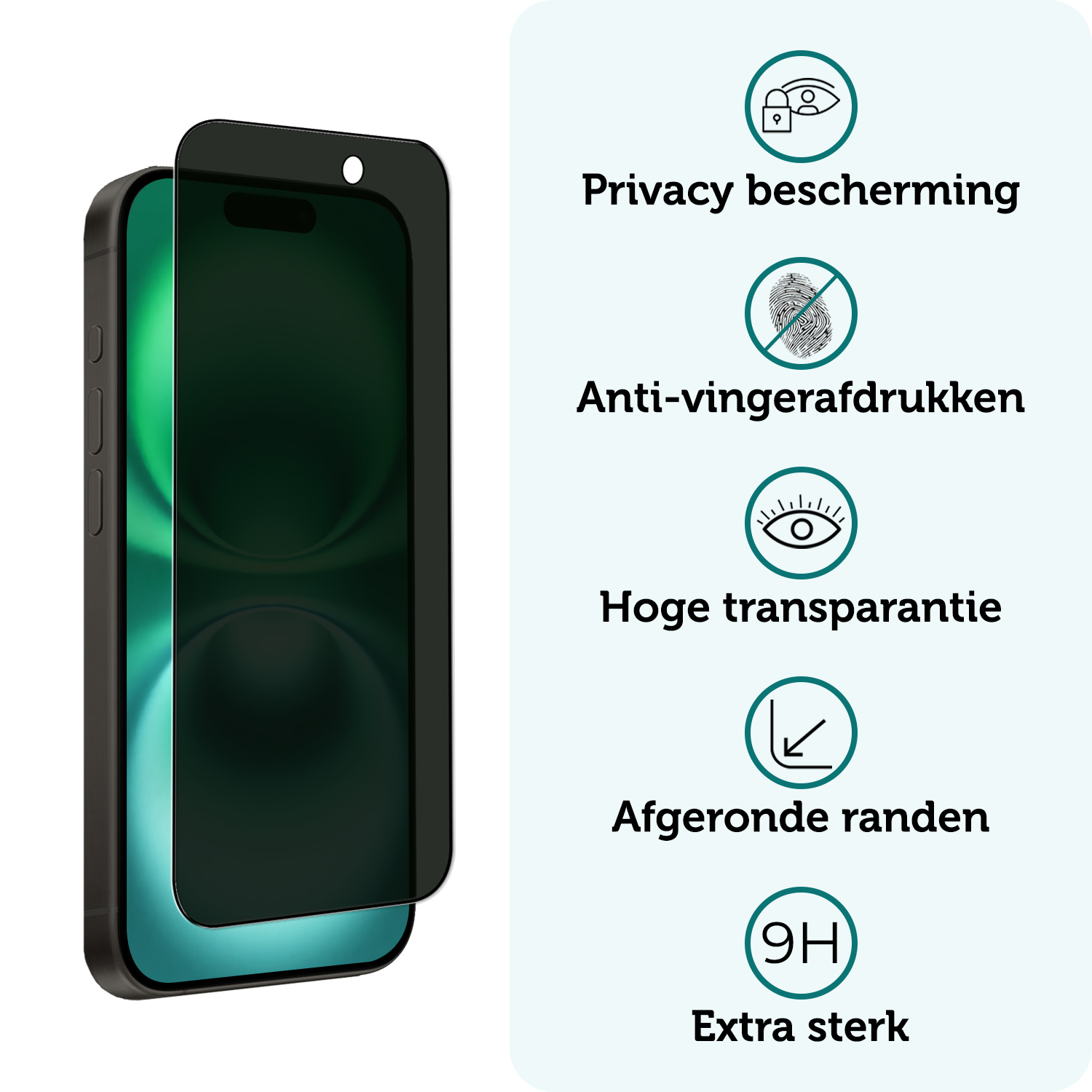Forterra Screenprotector Geschikt voor iPhone 16 Plus Privacy Screenprotector Glas Gehard Full Cover - Screen Protector Geschikt voor iPhone 16 Plus Screenprotector Privacy Anti-Spy - 2 PACK