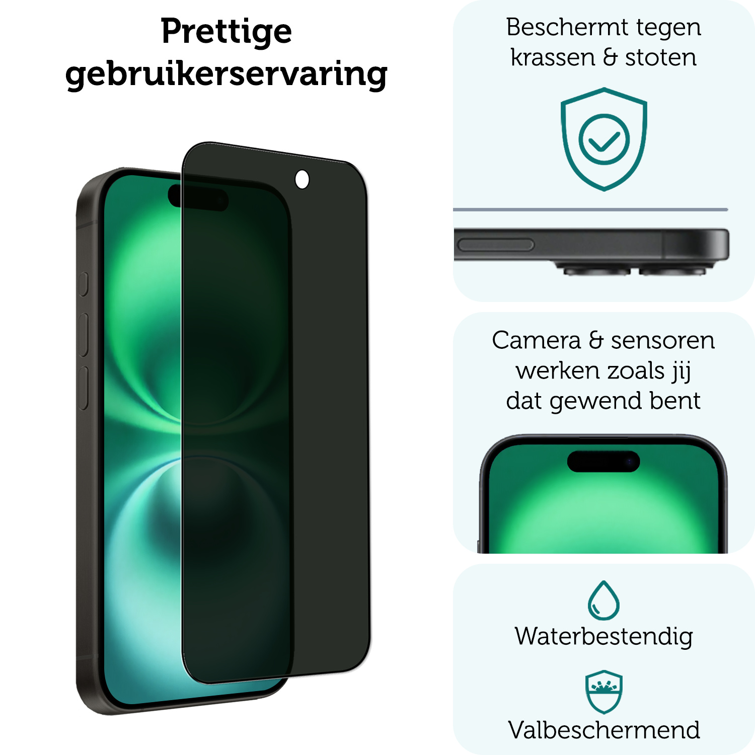 Forterra Screenprotector Geschikt voor iPhone 16 Plus Privacy Screenprotector Glas Gehard Full Cover - Screen Protector Geschikt voor iPhone 16 Plus Screenprotector Privacy Anti-Spy - 3 PACK