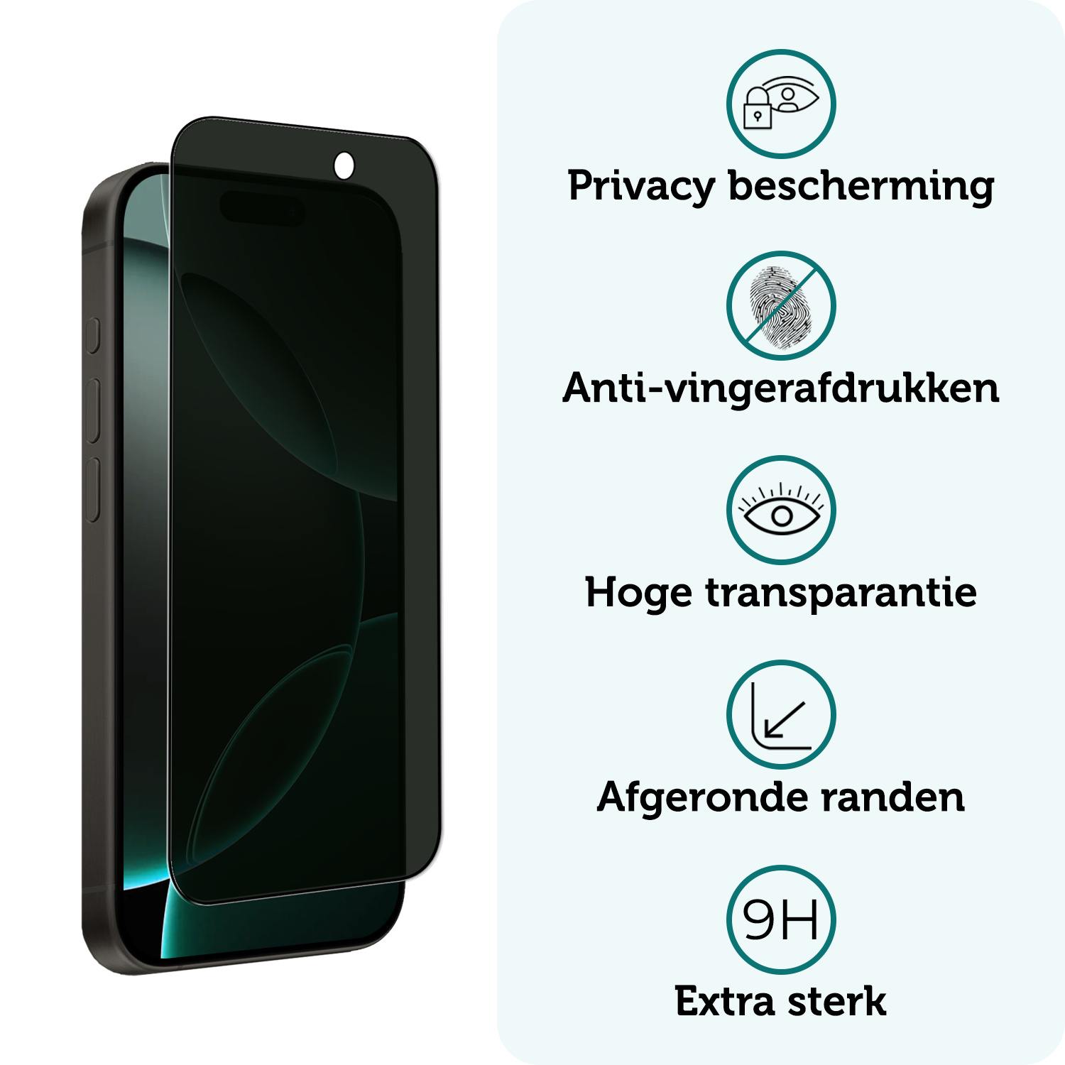 Forterra Screenprotector Geschikt voor iPhone 16 Pro Privacy Screenprotector Glas Gehard Full Cover - Screen Protector Geschikt voor iPhone 16 Pro Screenprotector Privacy Anti-Spy