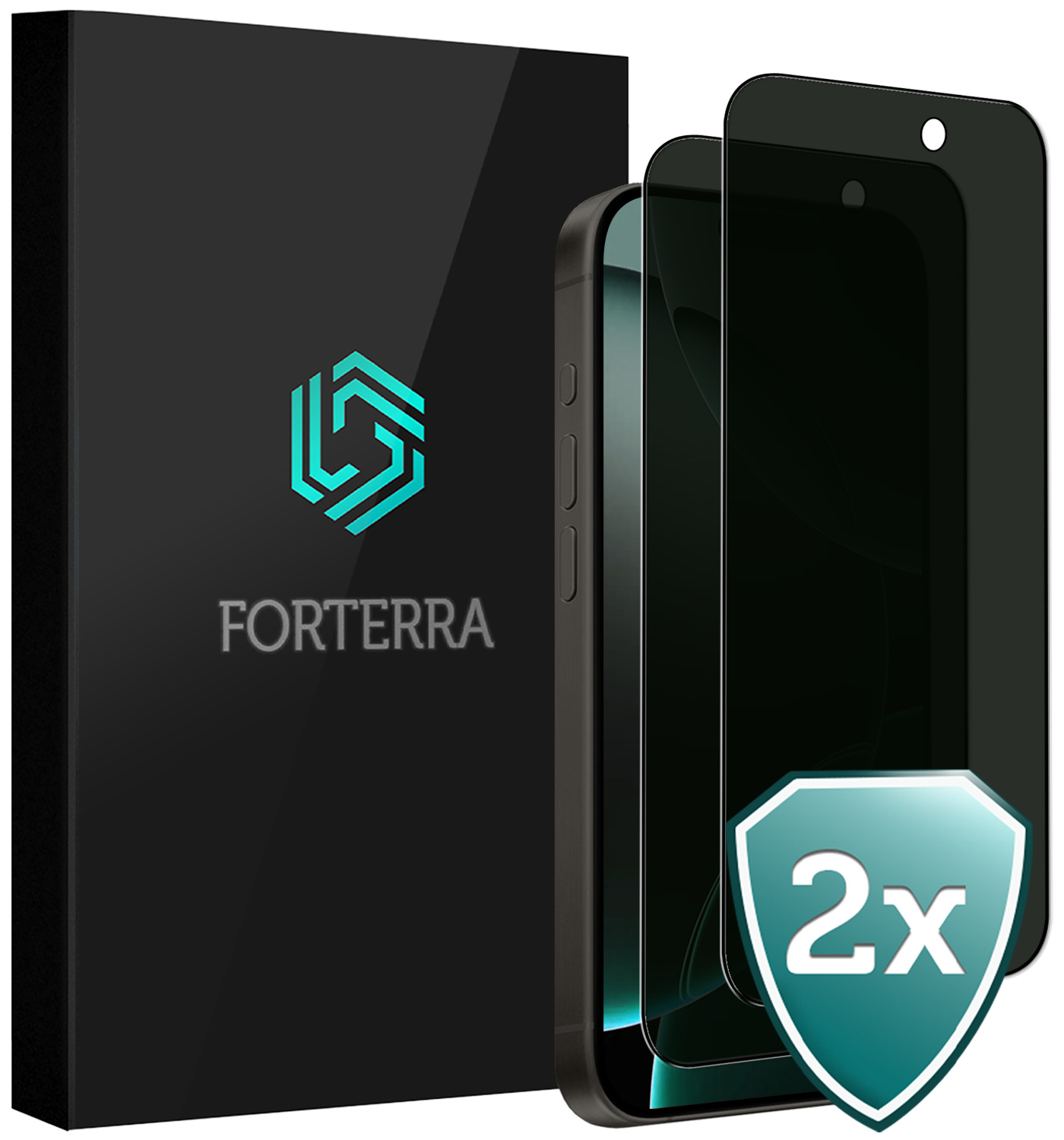 Forterra Screenprotector Geschikt voor iPhone 16 Pro Privacy Screenprotector Glas Gehard Full Cover - Screen Protector Geschikt voor iPhone 16 Pro Screenprotector Privacy Anti-Spy - 2 PACK