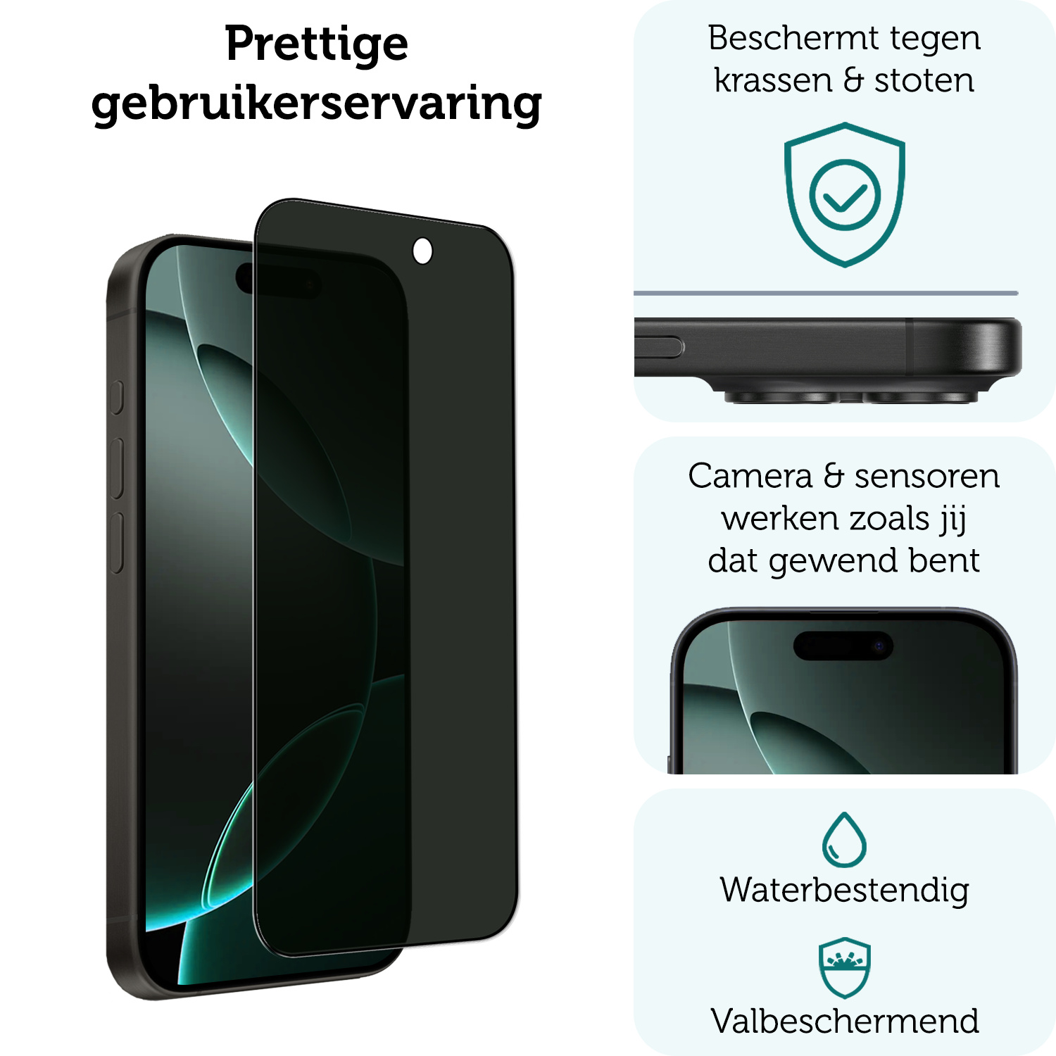Forterra Screenprotector Geschikt voor iPhone 16 Pro Privacy Screenprotector Glas Gehard Full Cover - Screen Protector Geschikt voor iPhone 16 Pro Screenprotector Privacy Anti-Spy - 2 PACK