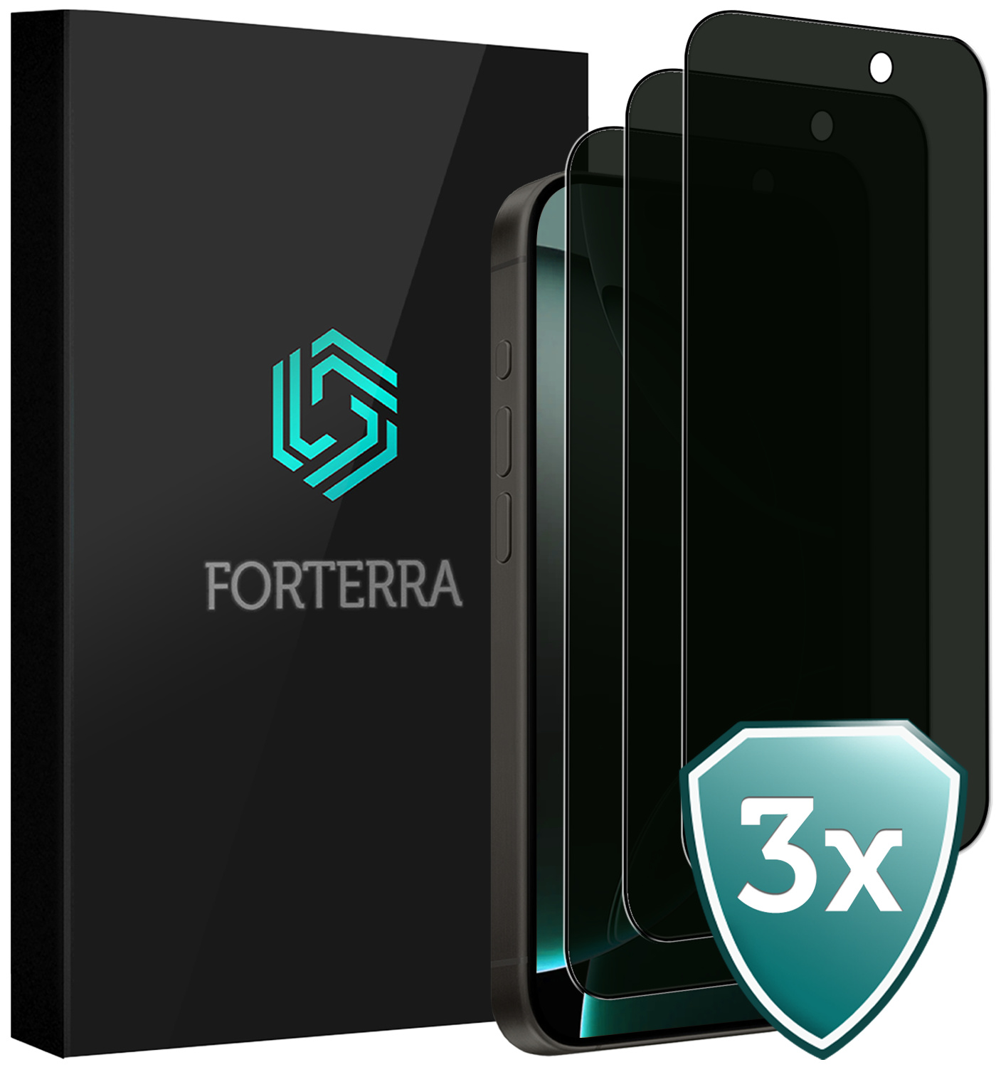 Forterra Screenprotector Geschikt voor iPhone 16 Pro Privacy Screenprotector Glas Gehard Full Cover - Screen Protector Geschikt voor iPhone 16 Pro Screenprotector Privacy Anti-Spy - 3 PACK