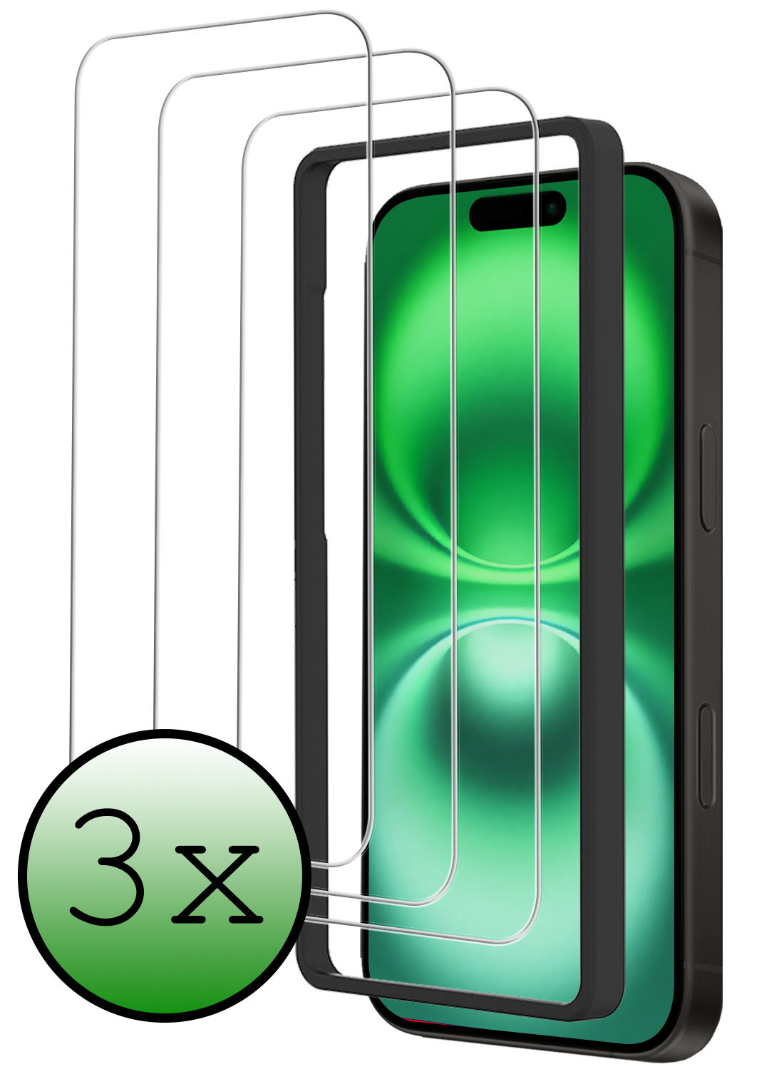 BASEY. Screenprotector Geschikt voor iPhone 16 Screenprotector Met Frame Tempered Glass - Screenprotector Geschikt voor iPhone 16 Beschermglas Met Installatie Frame Screen Protector Glas - 3 Stuks