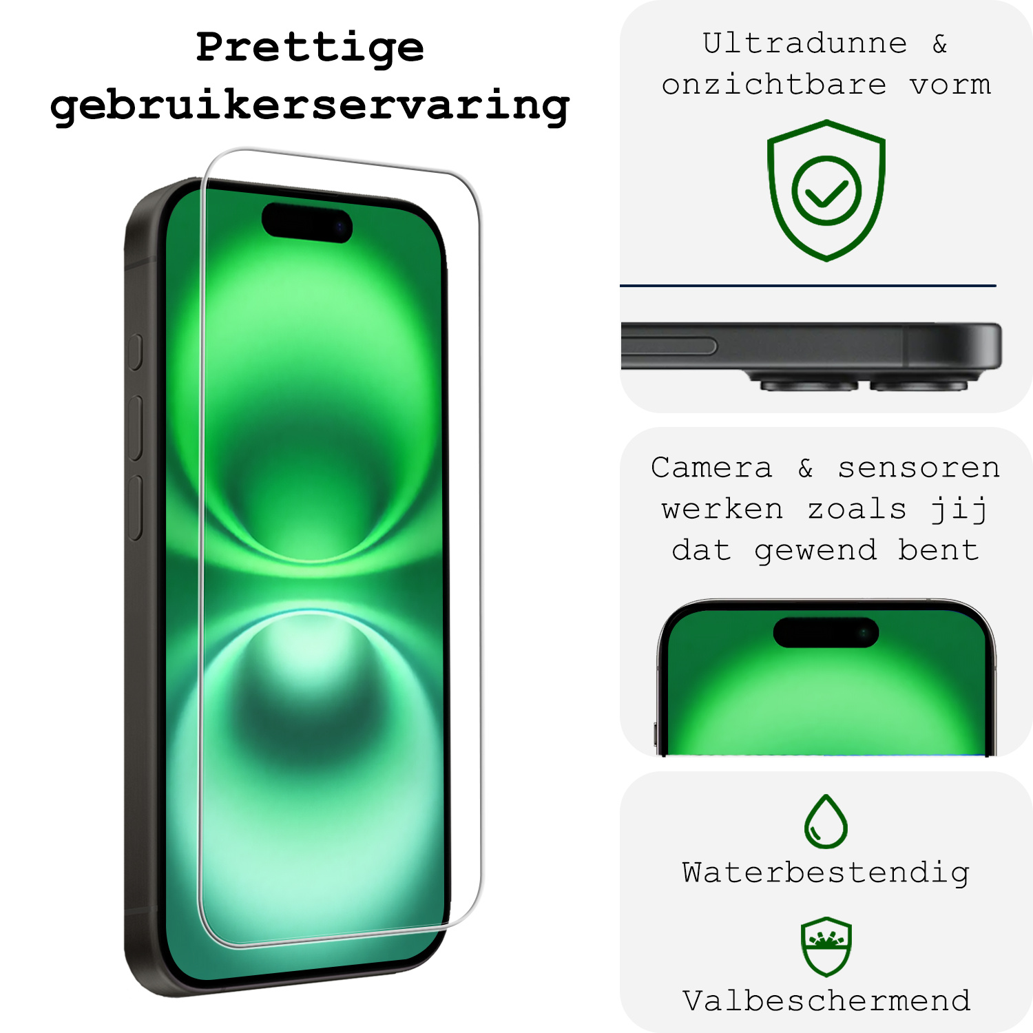 BASEY. Screenprotector Geschikt voor iPhone 16 Screenprotector Met Frame Tempered Glass - Screenprotector Geschikt voor iPhone 16 Beschermglas Met Installatie Frame Screen Protector Glas - 3 Stuks