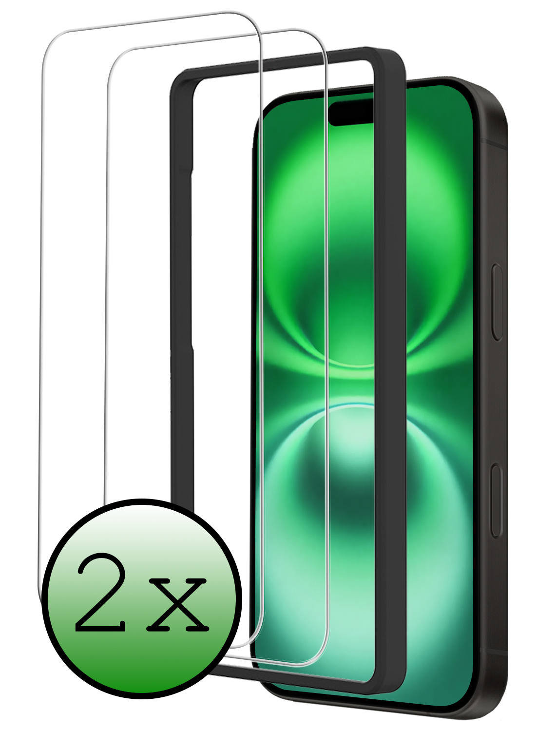 BASEY. Screenprotector Geschikt voor iPhone 16 Plus Screenprotector Met Frame Tempered Glass - Screenprotector Geschikt voor iPhone 16 Plus Beschermglas Met Installatie Frame Screen Protector Glas - 2 Stuks