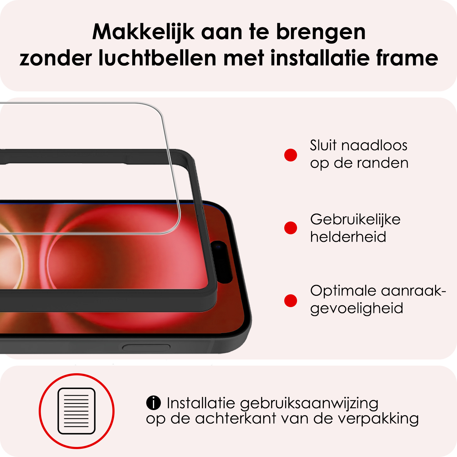 NoXx Screenprotector Geschikt voor iPhone 16 Screenprotector Met Montage Frame Tempered Glass Gehard Glas Beschermglas Met Installatie Kit