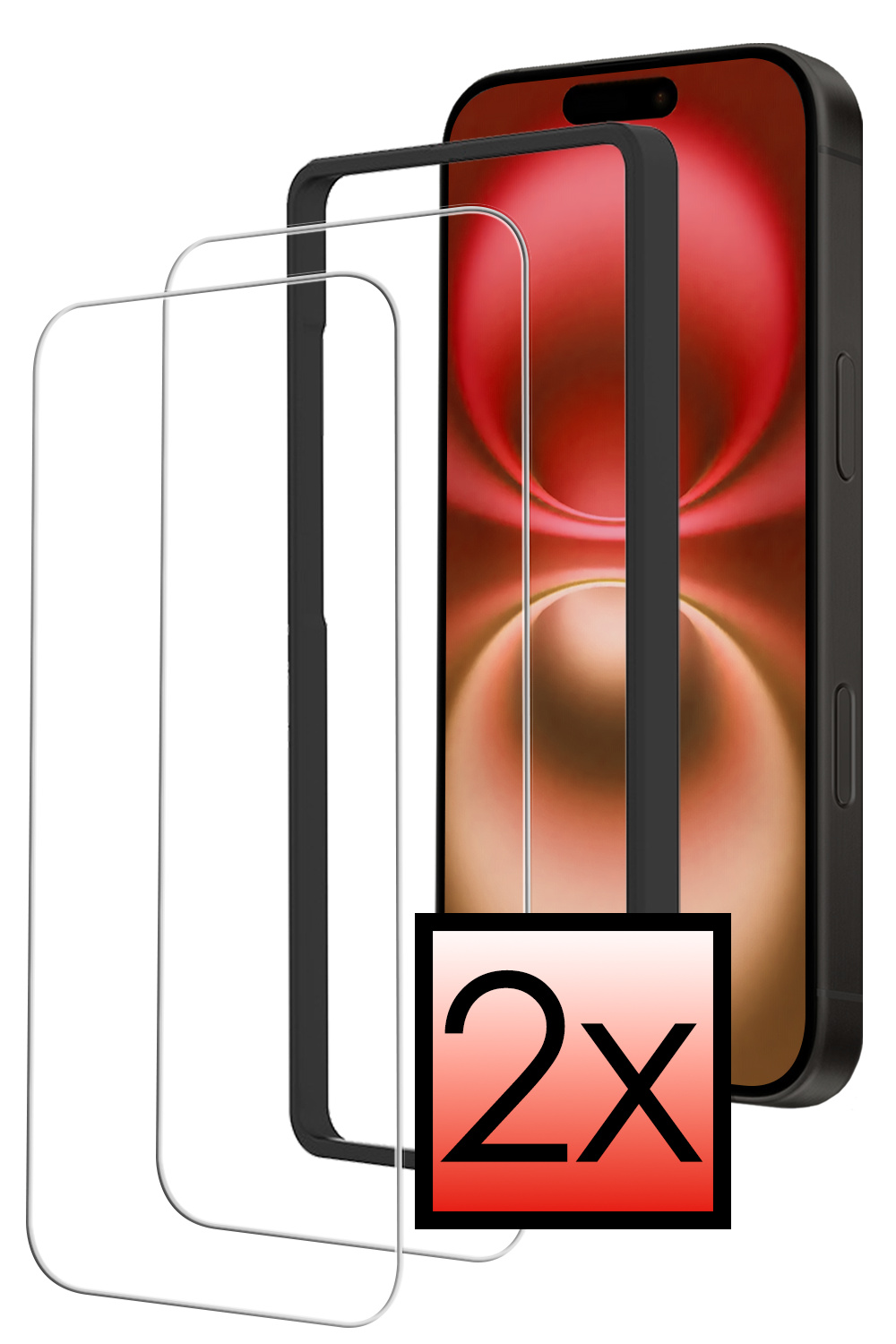 NoXx Screenprotector Geschikt voor iPhone 16 Screenprotector Met Montage Frame Tempered Glass Gehard Glas Beschermglas Met Installatie Kit - 2x