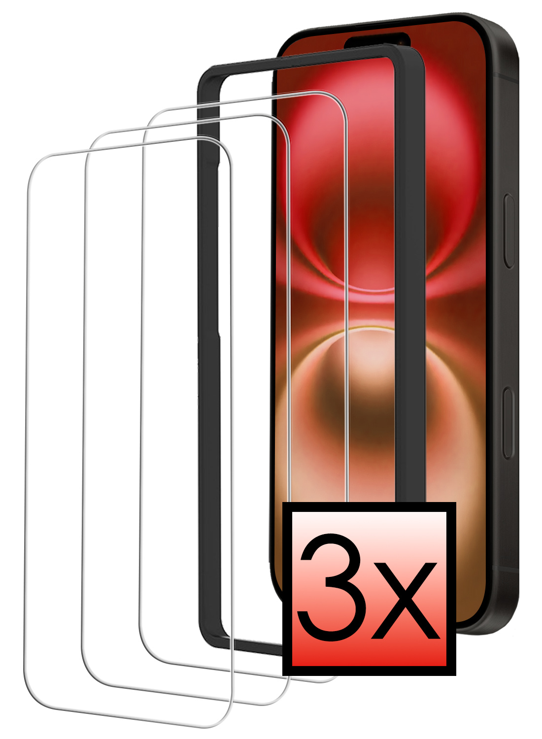 NoXx Screenprotector Geschikt voor iPhone 16 Screenprotector Met Montage Frame Tempered Glass Gehard Glas Beschermglas Met Installatie Kit - 3x
