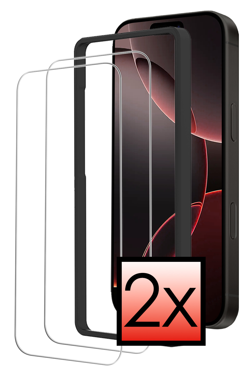 NoXx Screenprotector Geschikt voor iPhone 16 Pro Max Screenprotector Met Montage Frame Tempered Glass Gehard Glas Beschermglas Met Installatie Kit - 2x