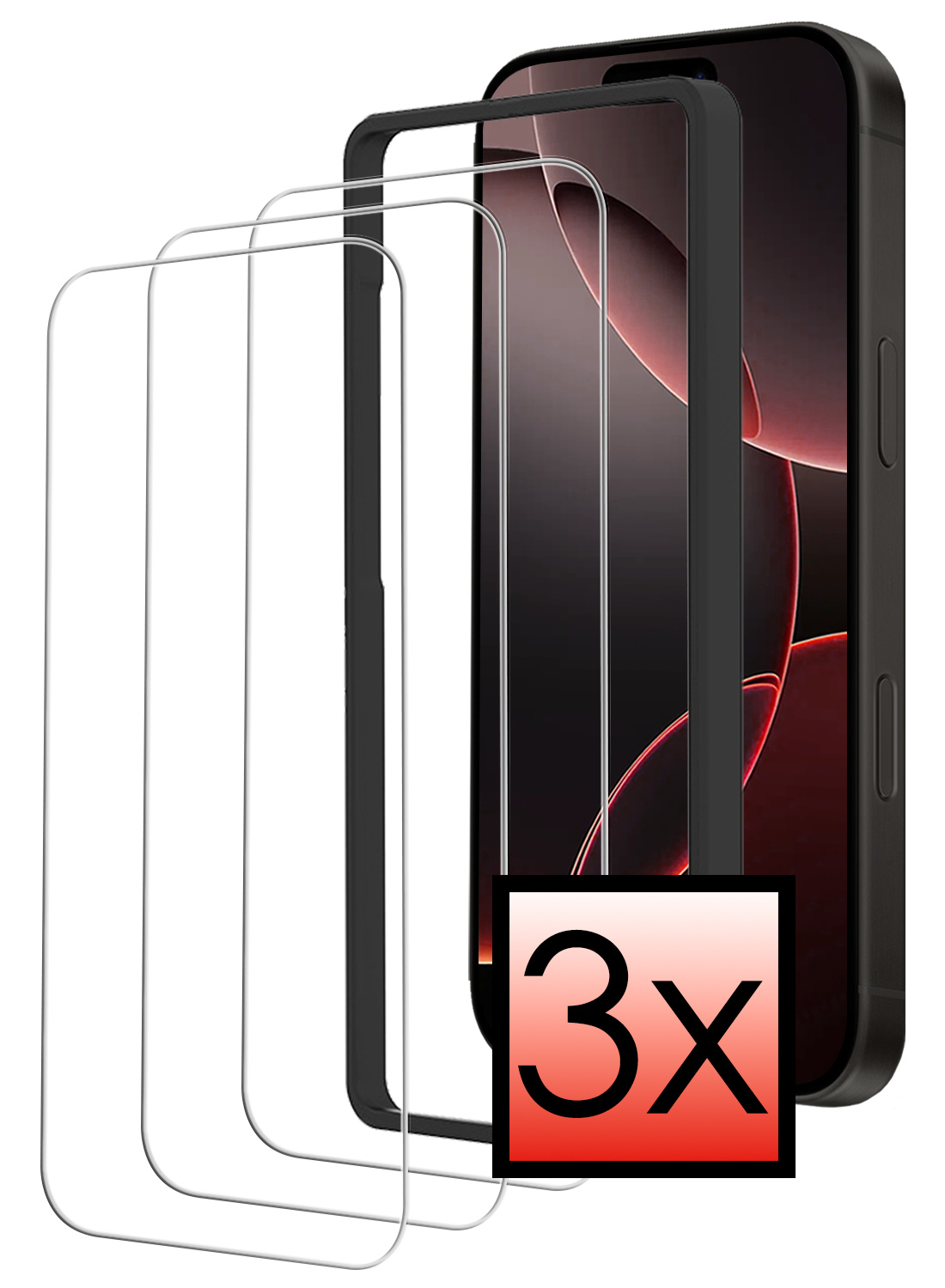 NoXx Screenprotector Geschikt voor iPhone 16 Pro Max Screenprotector Met Montage Frame Tempered Glass Gehard Glas Beschermglas Met Installatie Kit - 3x
