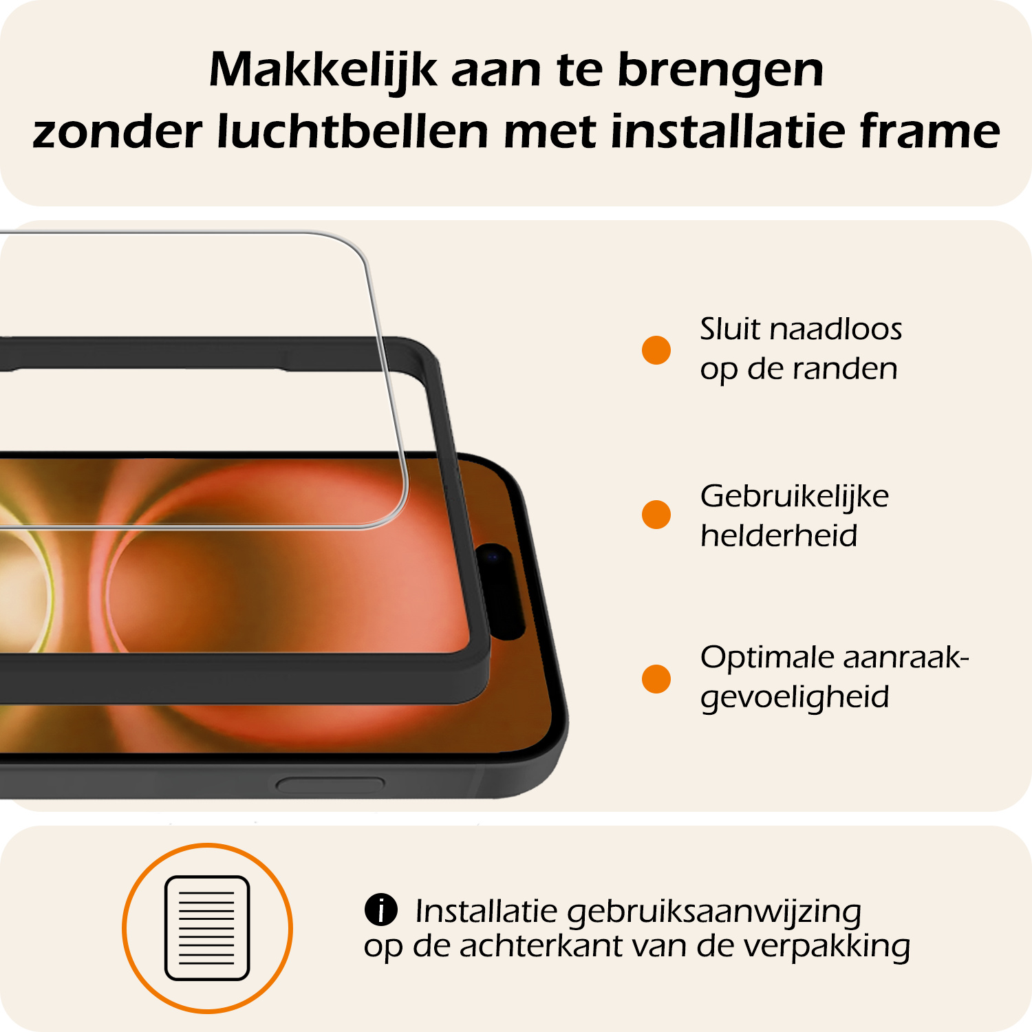 Nomfy Screenprotector - Geschikt voor iPhone 16 Screenprotector Met Frame Bescherm Glas Tempered Glass - Screenprotector Geschikt voor iPhone 16 Screen Protector Met Installatie Tool