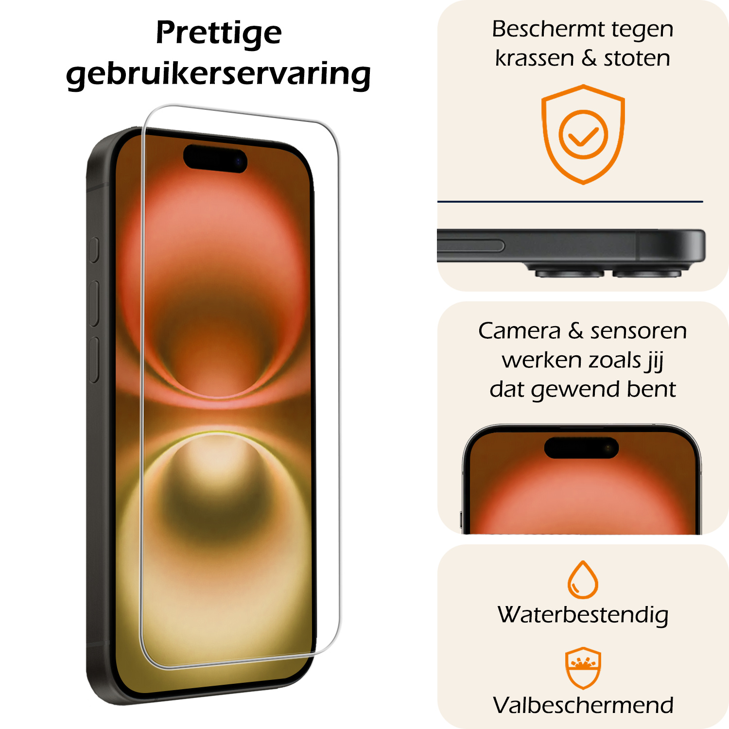 Nomfy Screenprotector - Geschikt voor iPhone 16 Screenprotector Met Frame Bescherm Glas Tempered Glass - Screenprotector Geschikt voor iPhone 16 Screen Protector Met Installatie Tool