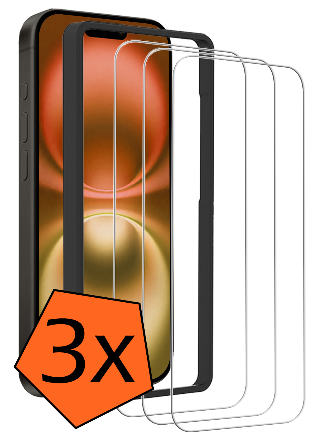 Nomfy Screenprotector - Geschikt voor iPhone 16 Plus Screenprotector Met Frame Bescherm Glas Tempered Glass - Screenprotector Geschikt voor iPhone 16 Plus Screen Protector Met Installatie Tool - 3 PACK