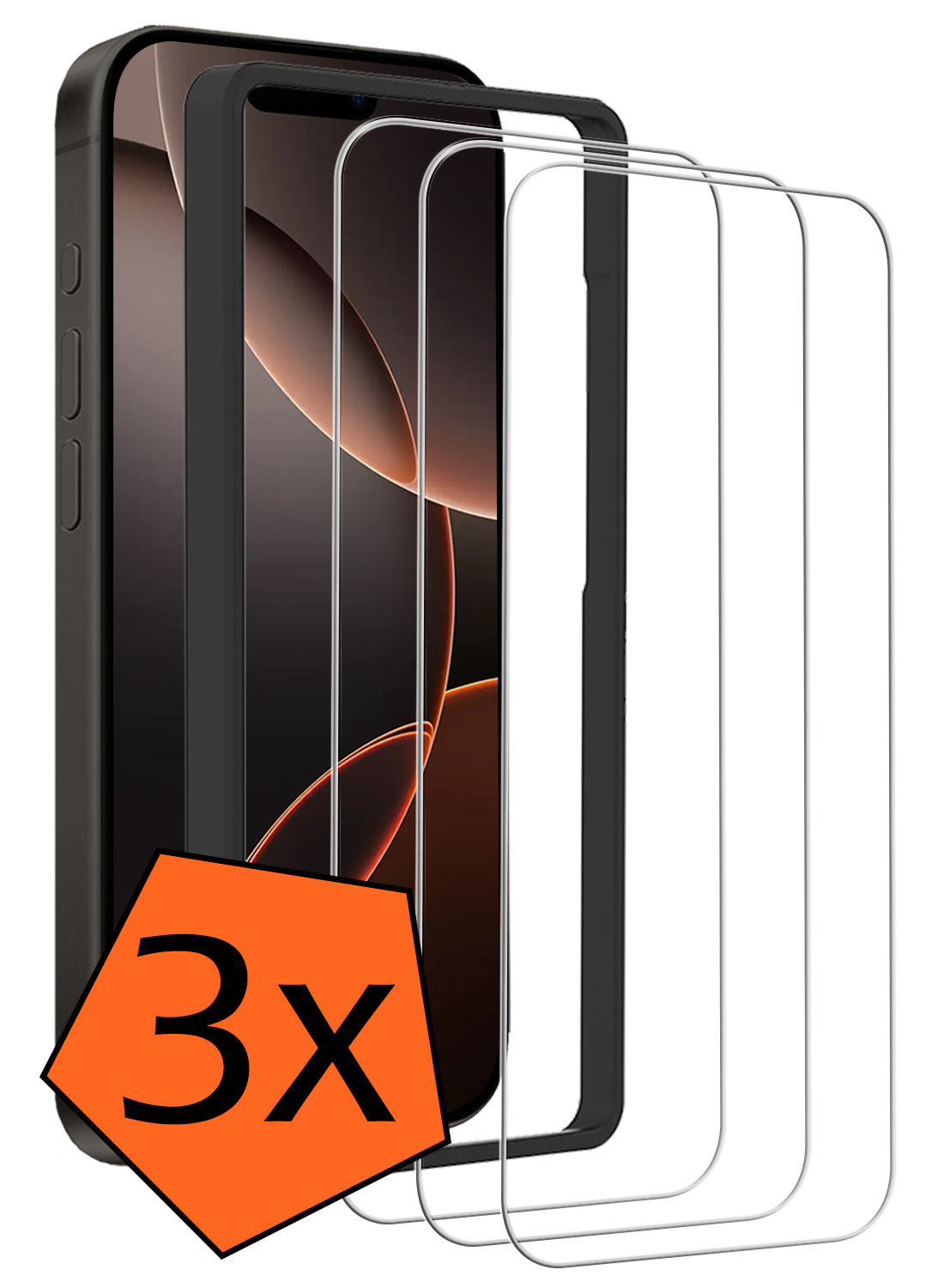 Nomfy Screenprotector - Geschikt voor iPhone 16 Pro Screenprotector Met Frame Bescherm Glas Tempered Glass - Screenprotector Geschikt voor iPhone 16 Pro Screen Protector Met Installatie Tool - 3 PACK