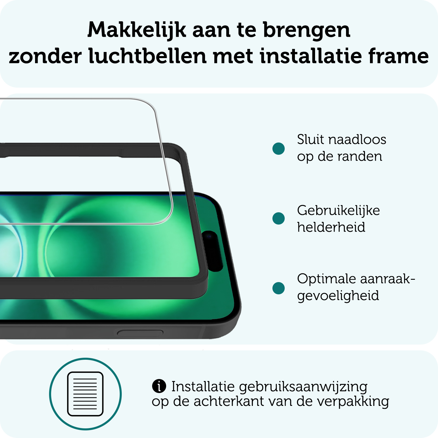 Forterra Screenprotector Geschikt voor iPhone 16 Screenprotector Met Montage Frame Glas Gehard Screen Cover - Screen Protector Geschikt voor iPhone 16 Screenprotector Met Frame Tempered Glass -2 PACK