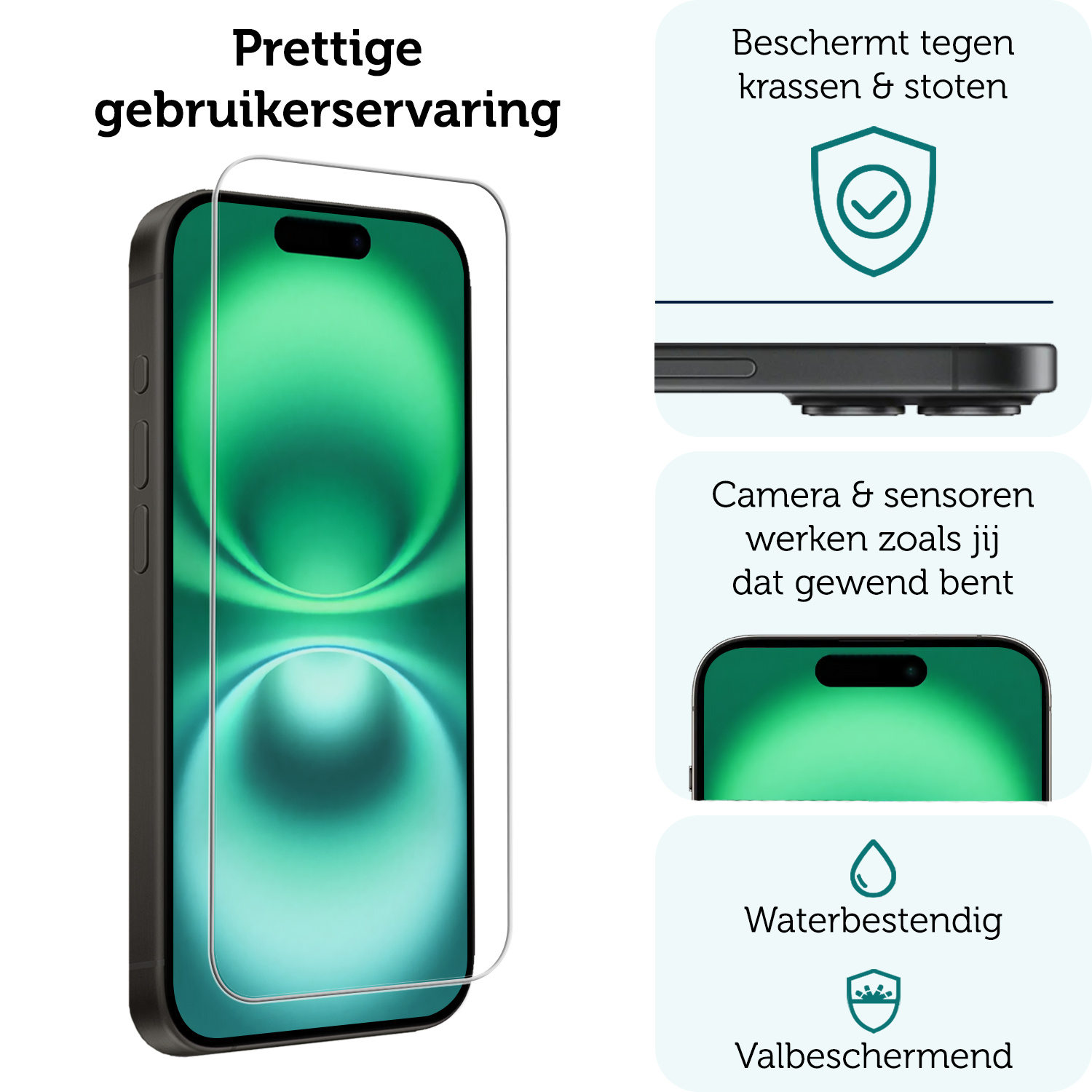 Forterra Screenprotector Geschikt voor iPhone 16 Screenprotector Met Montage Frame Glas Gehard Screen Cover - Screen Protector Geschikt voor iPhone 16 Screenprotector Met Frame Tempered Glass -3 PACK