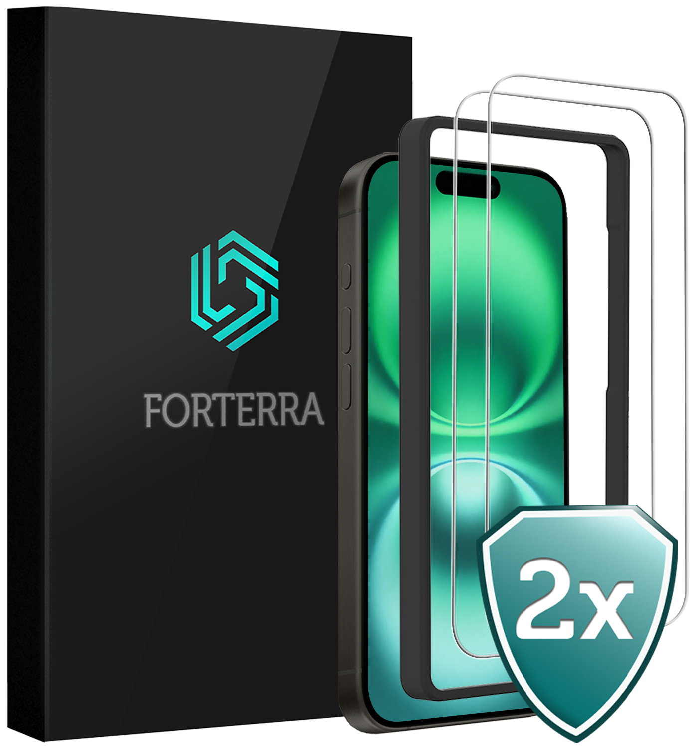 Forterra Screenprotector Geschikt voor iPhone 16 Plus Screenprotector Met Montage Frame Glas Gehard Screen Cover - Screen Protector Geschikt voor iPhone 16 Plus Screenprotector Met Frame Tempered Glass -2 PACK