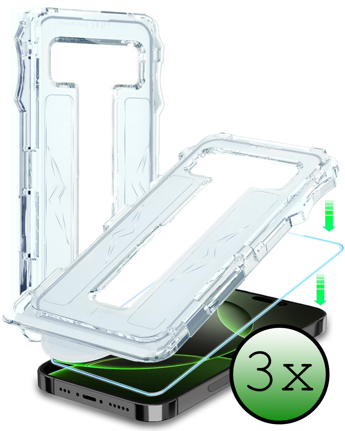 BASEY. Screenprotector Geschikt voor iPhone 16 Pro Screenprotector Met Montage Frame Beschermglas Full Cover - Screenprotector Geschikt voor iPhone 16 Pro Screen Protector Met Installatie Kit Full Cover - 3 Stuks