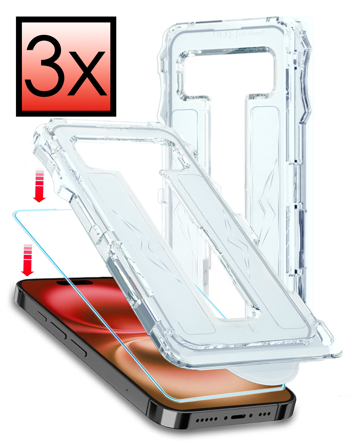 NoXx Screenprotector Geschikt voor iPhone 16 Screenprotector Met Montage Frame Hybrid Flexibel Glass Full Cover - 3x