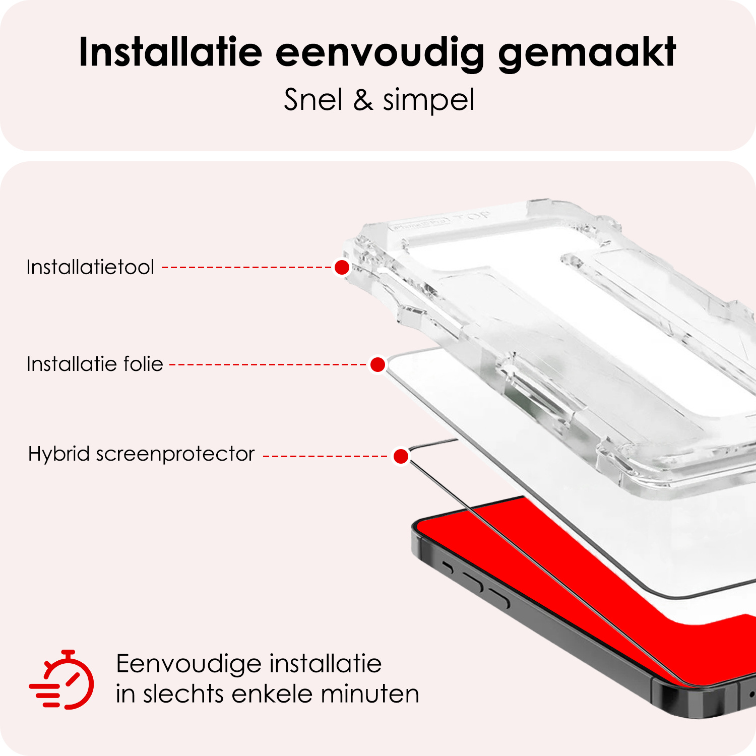 NoXx Screenprotector Geschikt voor iPhone 16 Screenprotector Met Montage Frame Hybrid Flexibel Glass Full Cover - 3x