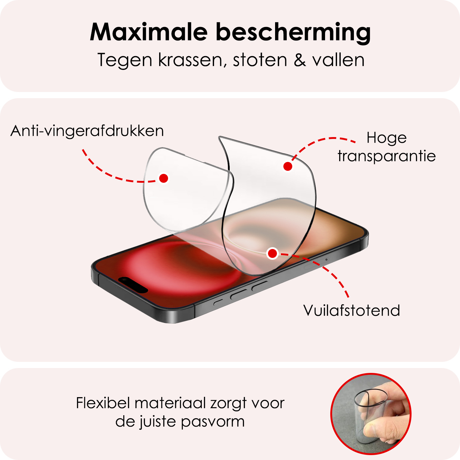 NoXx Screenprotector Geschikt voor iPhone 16 Plus Screenprotector Met Montage Frame Hybrid Flexibel Glass Full Cover