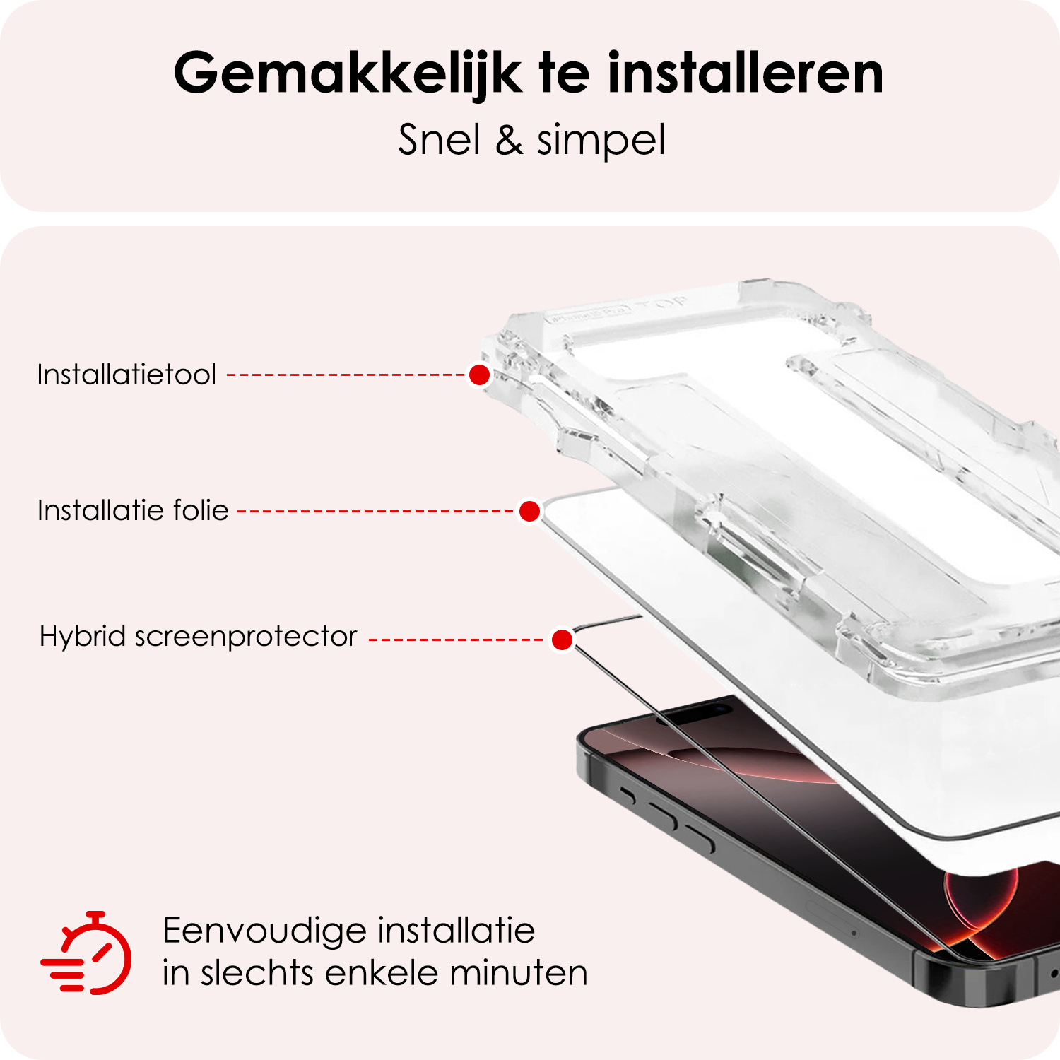 NoXx Screenprotector Geschikt voor iPhone 16 Pro Screenprotector Met Montage Frame Hybrid Flexibel Glass Full Cover