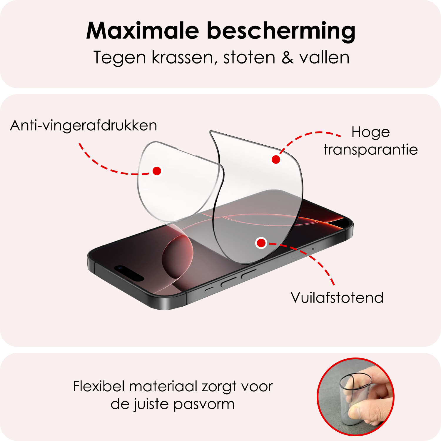 NoXx Screenprotector Geschikt voor iPhone 16 Pro Screenprotector Met Montage Frame Hybrid Flexibel Glass Full Cover
