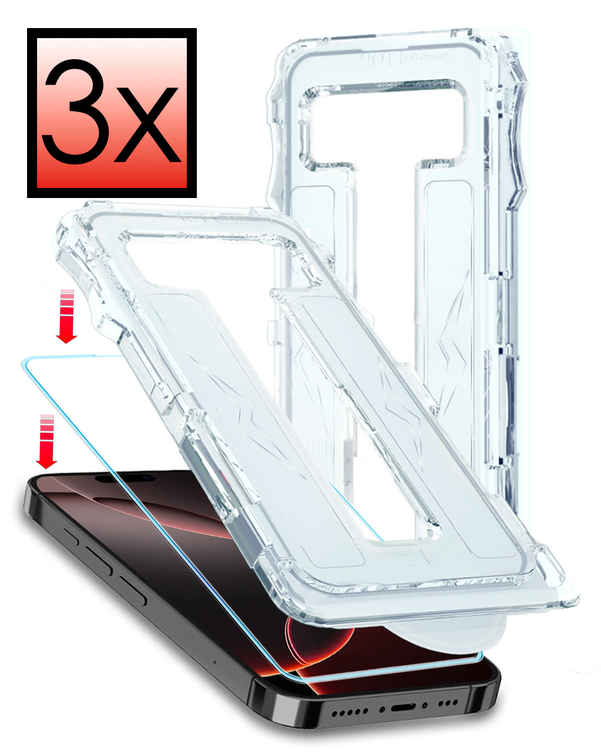 NoXx Screenprotector Geschikt voor iPhone 16 Pro Screenprotector Met Montage Frame Hybrid Flexibel Glass Full Cover - 3x